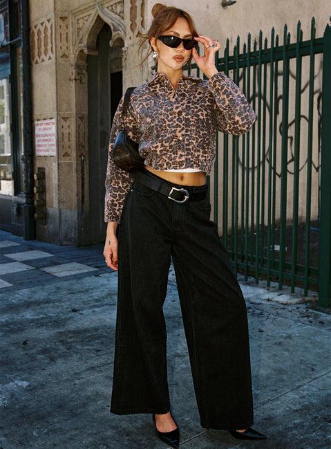 Naylor Mid Rise Wide Leg Jeans Washed Black Denim Product Image