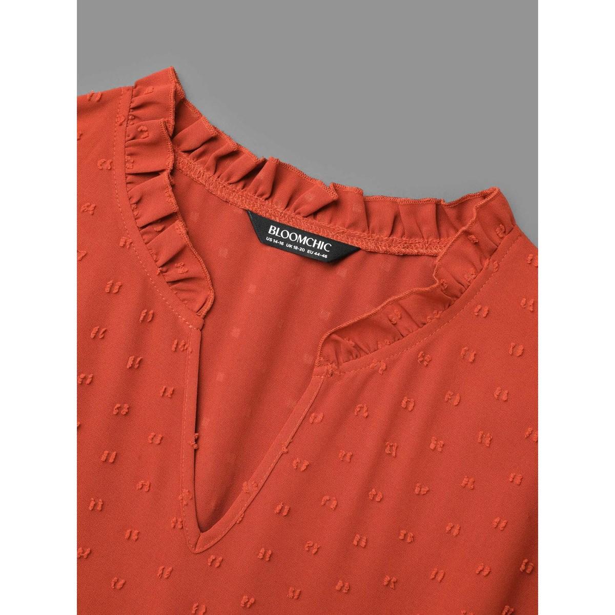 Plus Size Notched Collar Textured Pleated Midi Dress OrangeRed Women Casual Texture Flat collar with V-notch Long Sleeve Curvy BloomChic 14-16/1X Product Image