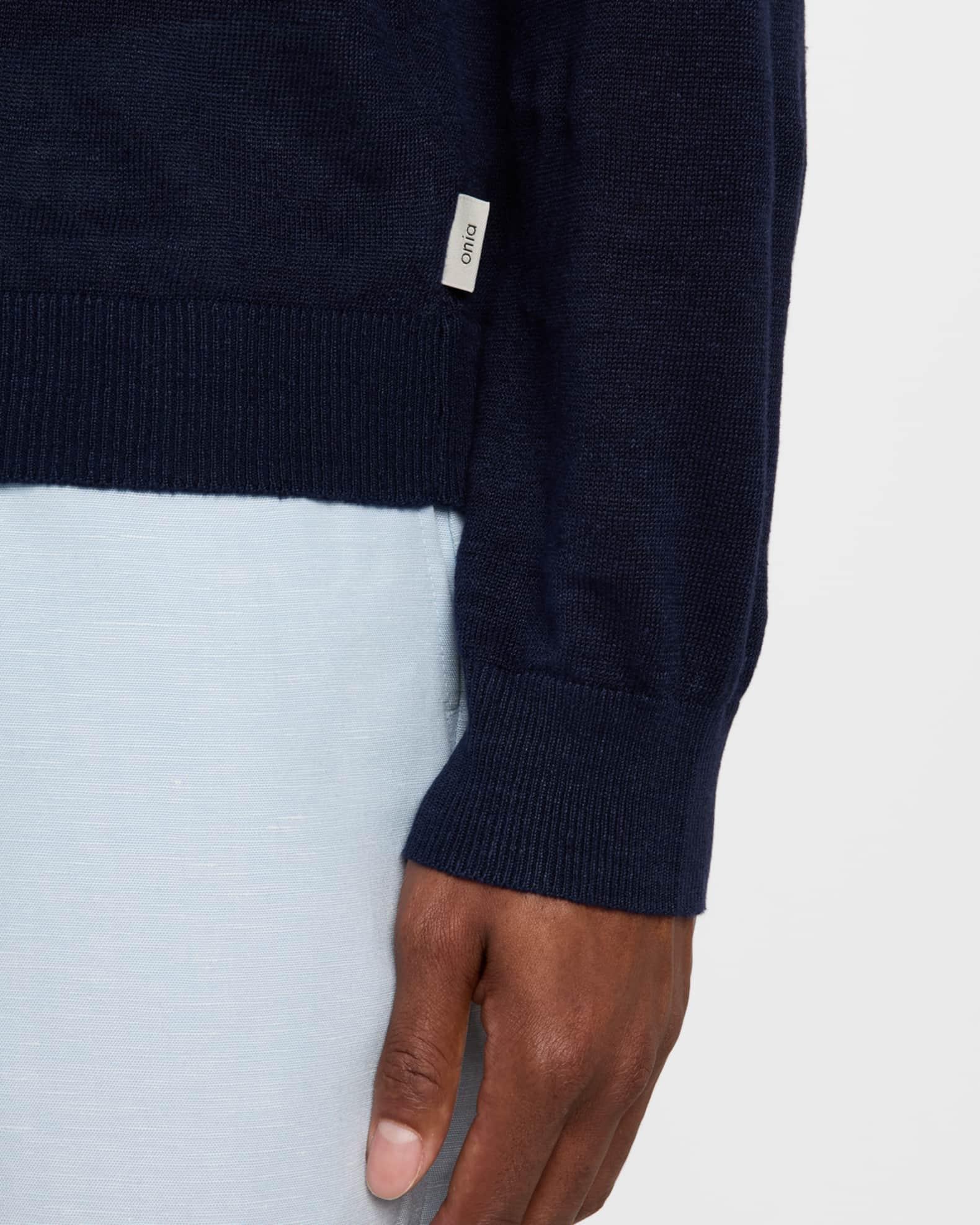 Men's Linen Johnny-Collar Polo Sweater Product Image