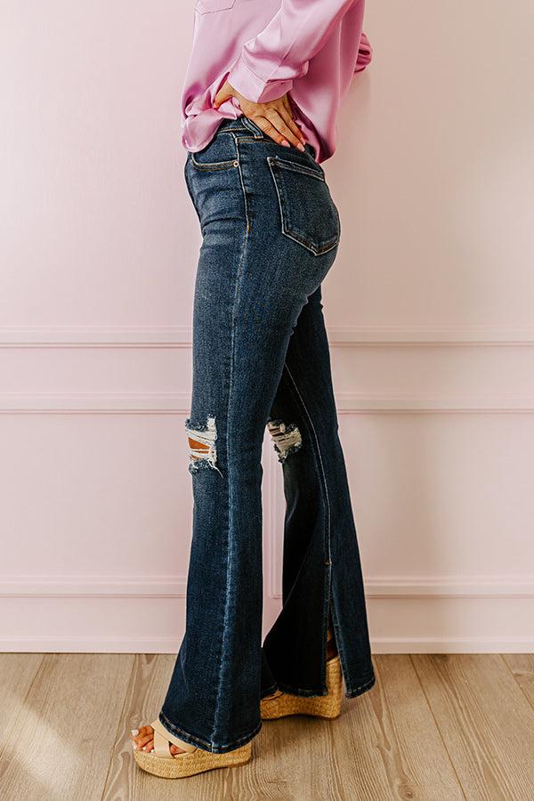 The Margot High Waist Distressed Flare in Dark Wash Product Image