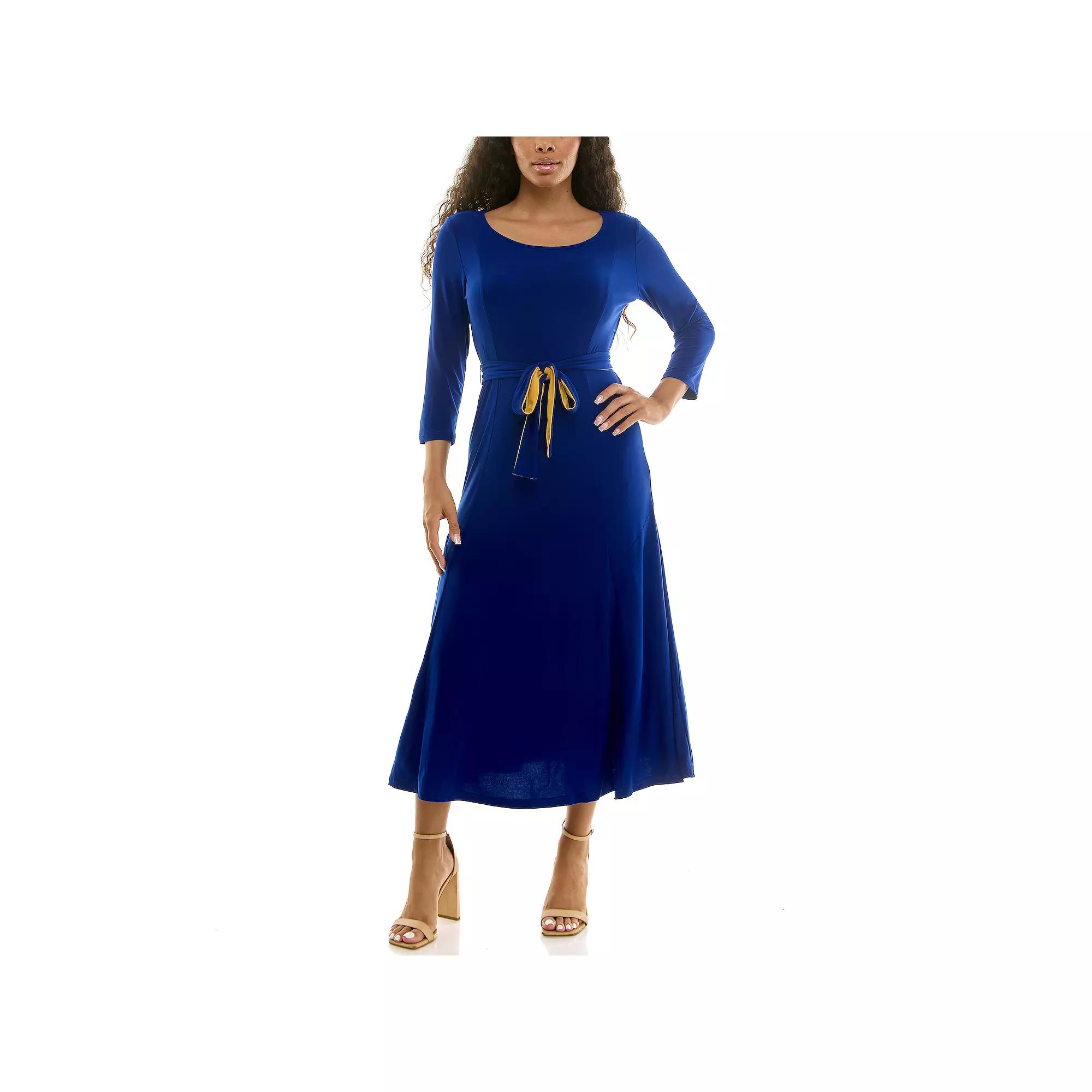 Women's Nina Leonard Sylvia Belted Midi Dress,  Product Image