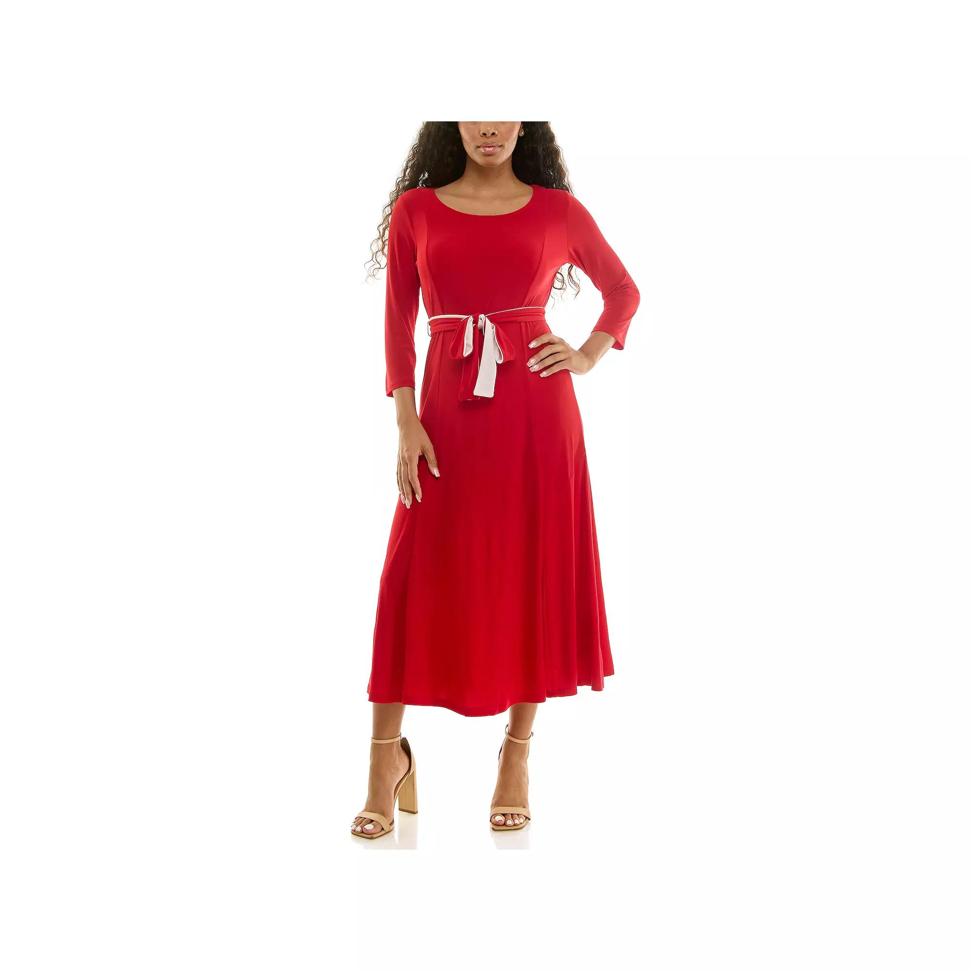 Women's Nina Leonard Sylvia Belted Midi Dress,  Product Image