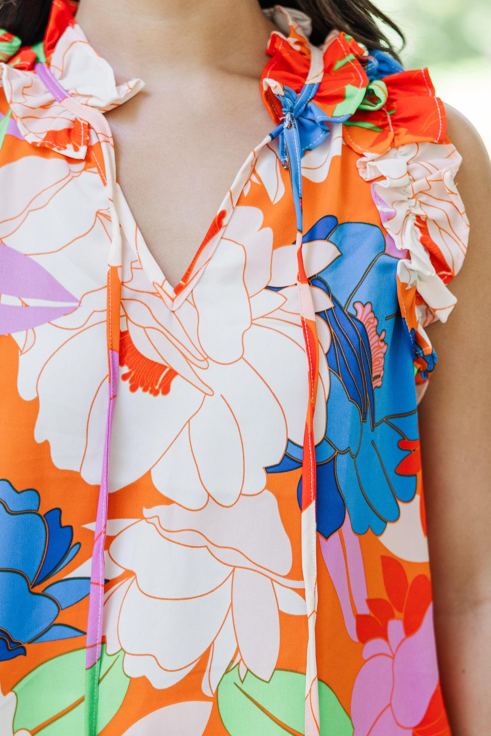 Treat Yourself Orange Floral Tank Female Product Image