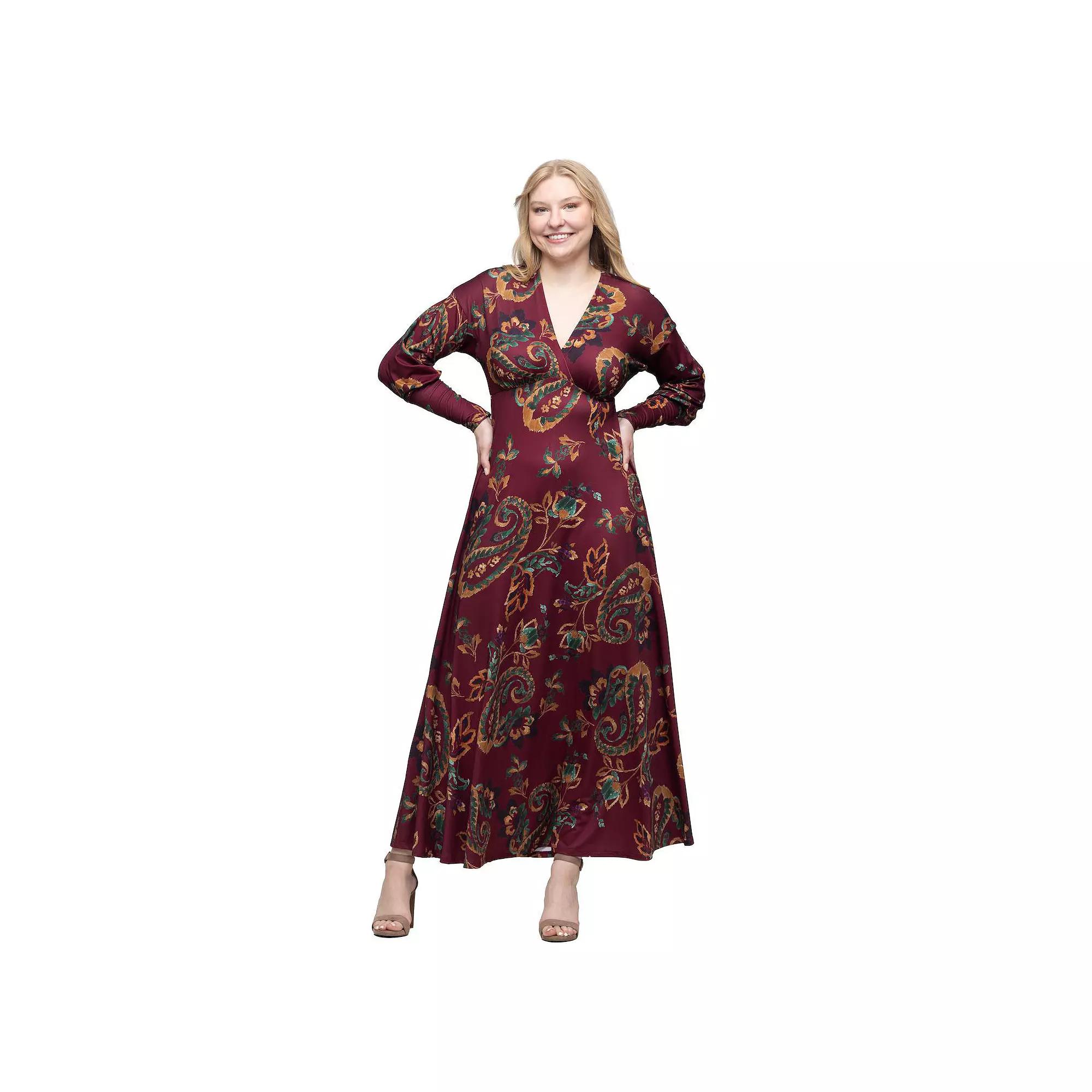 Women's 24Seven Comfort Apparel Bishop Sleeve A-Line Maxi Dress,  Product Image