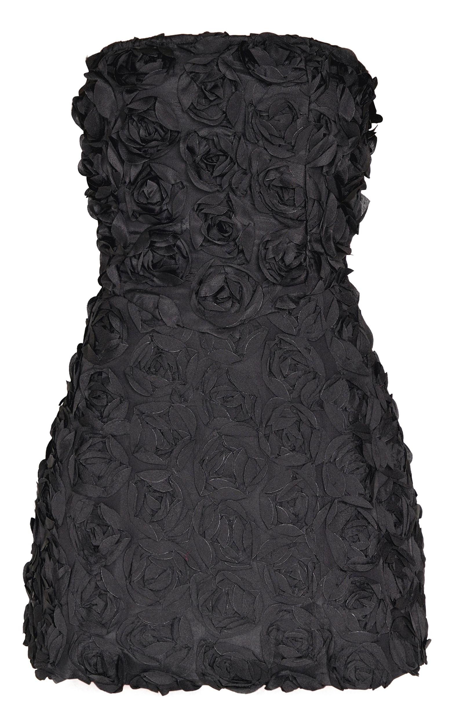 Black Floral Ruffle A-line Dress Product Image