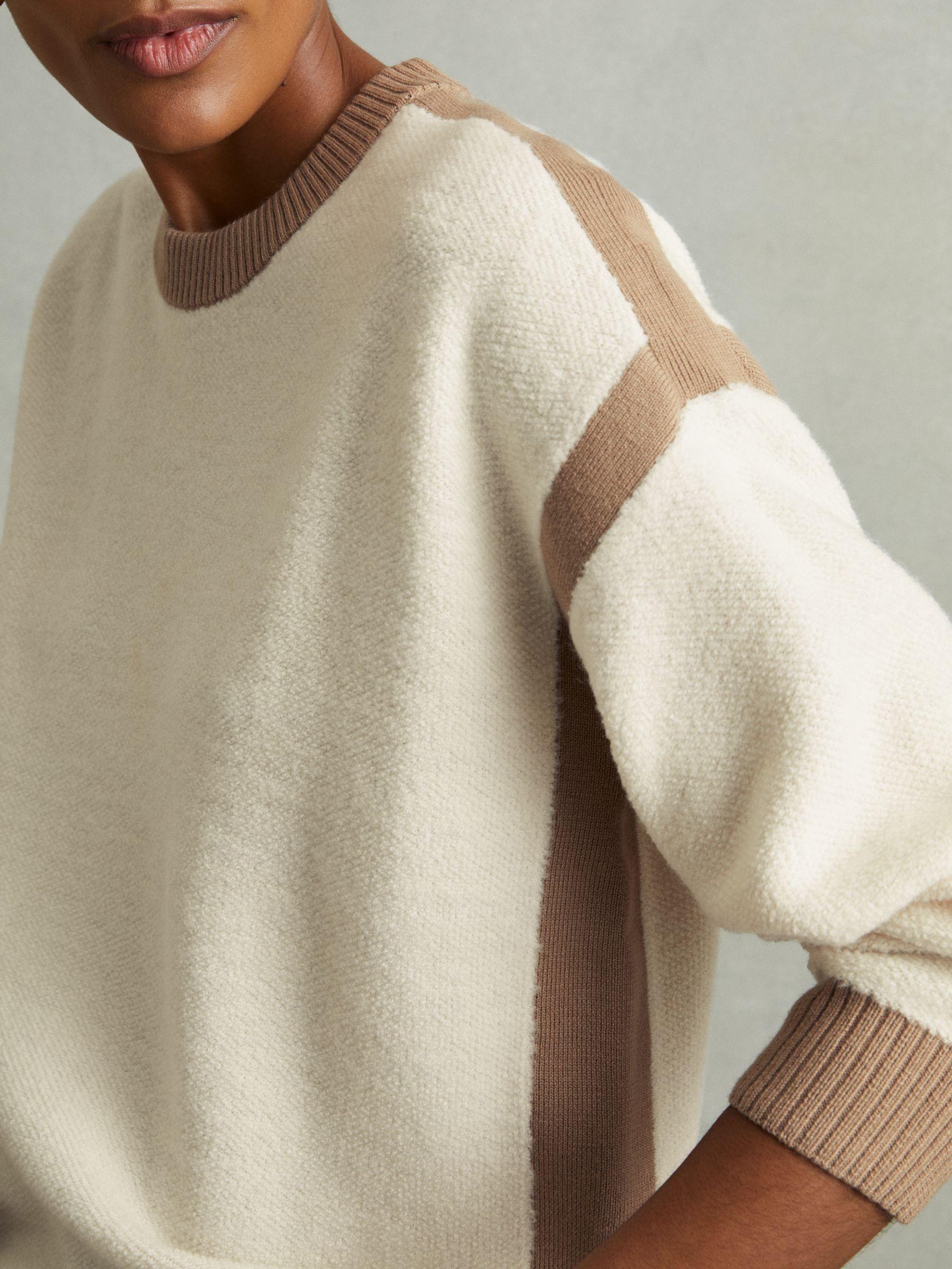 Wool Colourblock Crew Neck Jumper in Cream/Camel Product Image