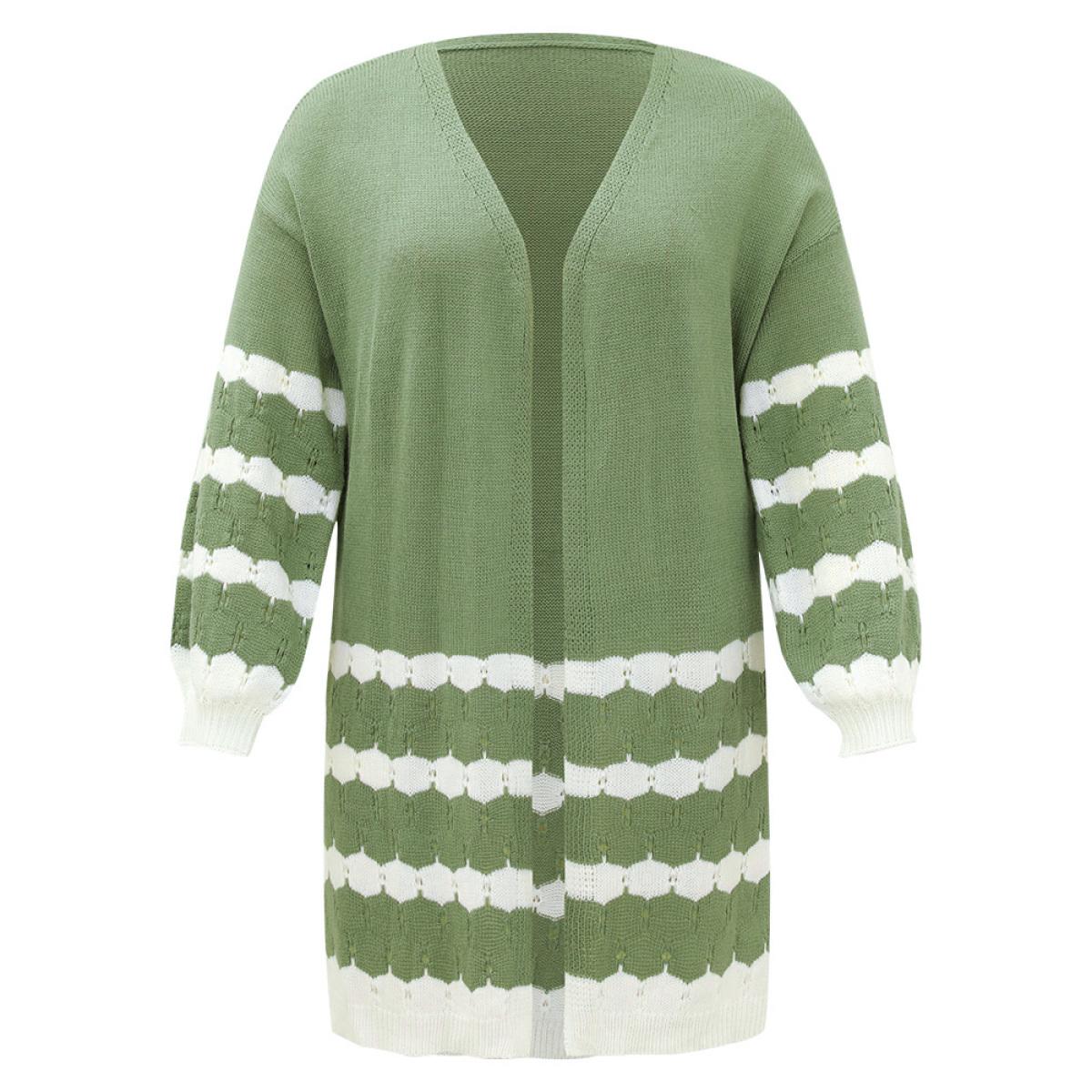 Plus Size Two Tone Open Front Split Side Cardigan Green Women Casual Loose Long Sleeve Everyday Cardigans BloomChic 18-20/2X Product Image