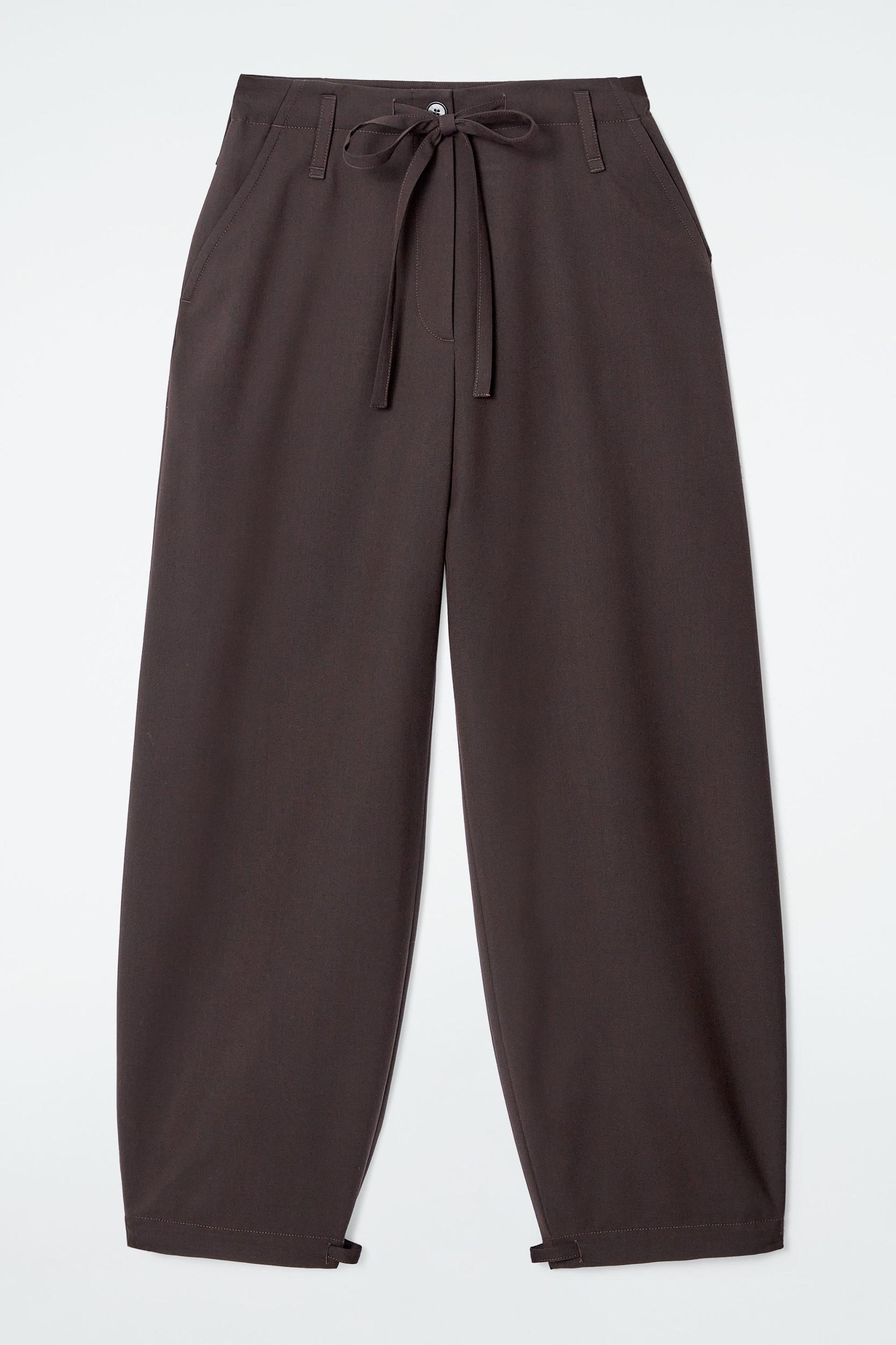 DRAWSTRING TWILL BARREL-LEG PANTS Product Image