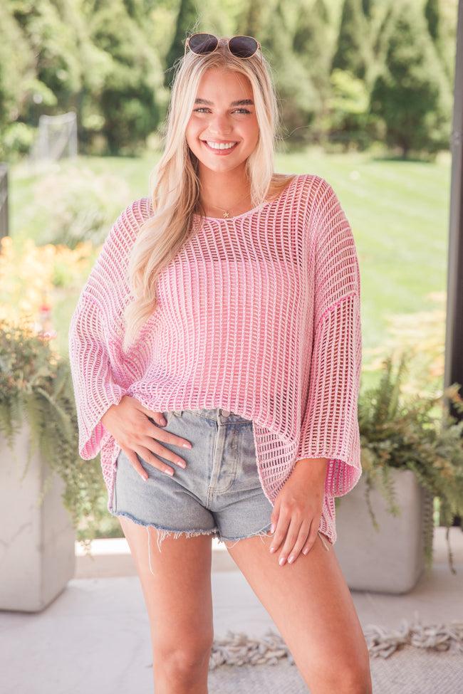 Don't Keep Me Waiting Pink Washed Open Knit Sweater FINAL SALE Product Image