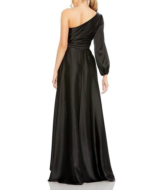 Ieena for Mac Duggal One Shoulder Asymmetrical Neckline Long Sleeve High-Low Dress Product Image
