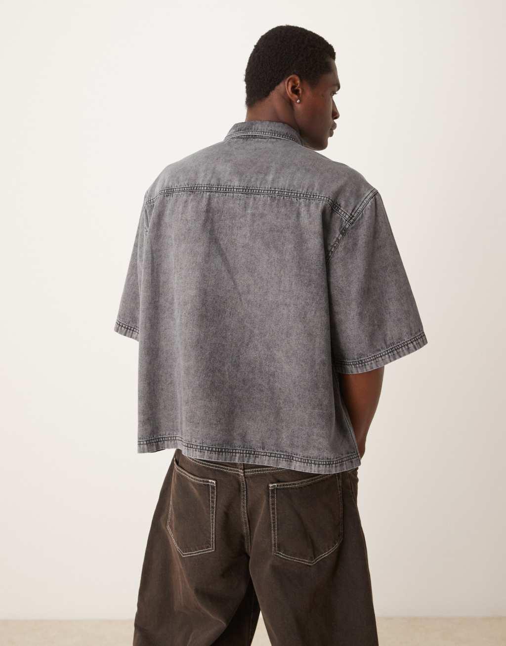 ASOS DESIGN boxy oversized denim shirt in gray Product Image