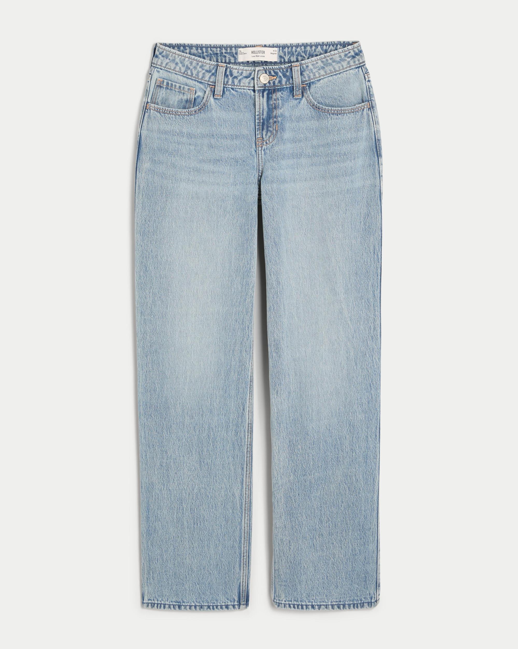 Low-Rise Medium Wash Eyelet Bow Loose Jeans Product Image