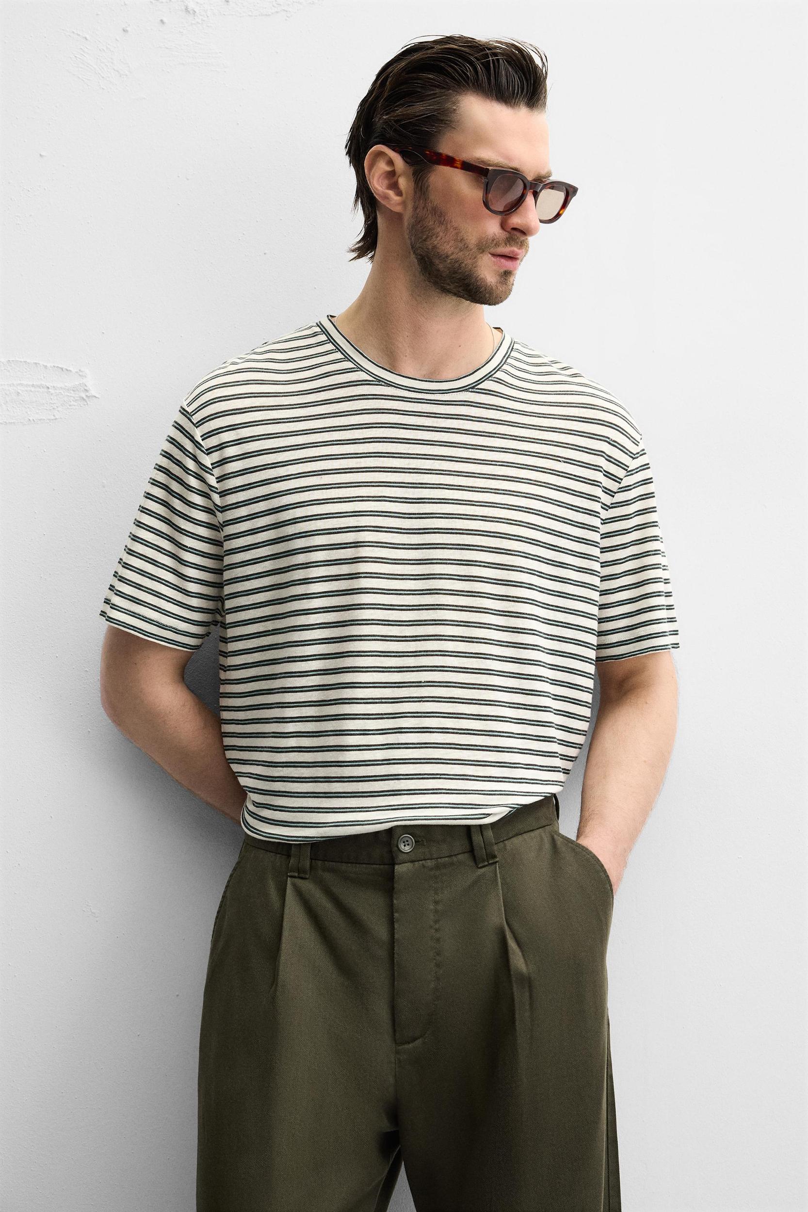 STRIPED LINEN BLEND T-SHIRT Product Image