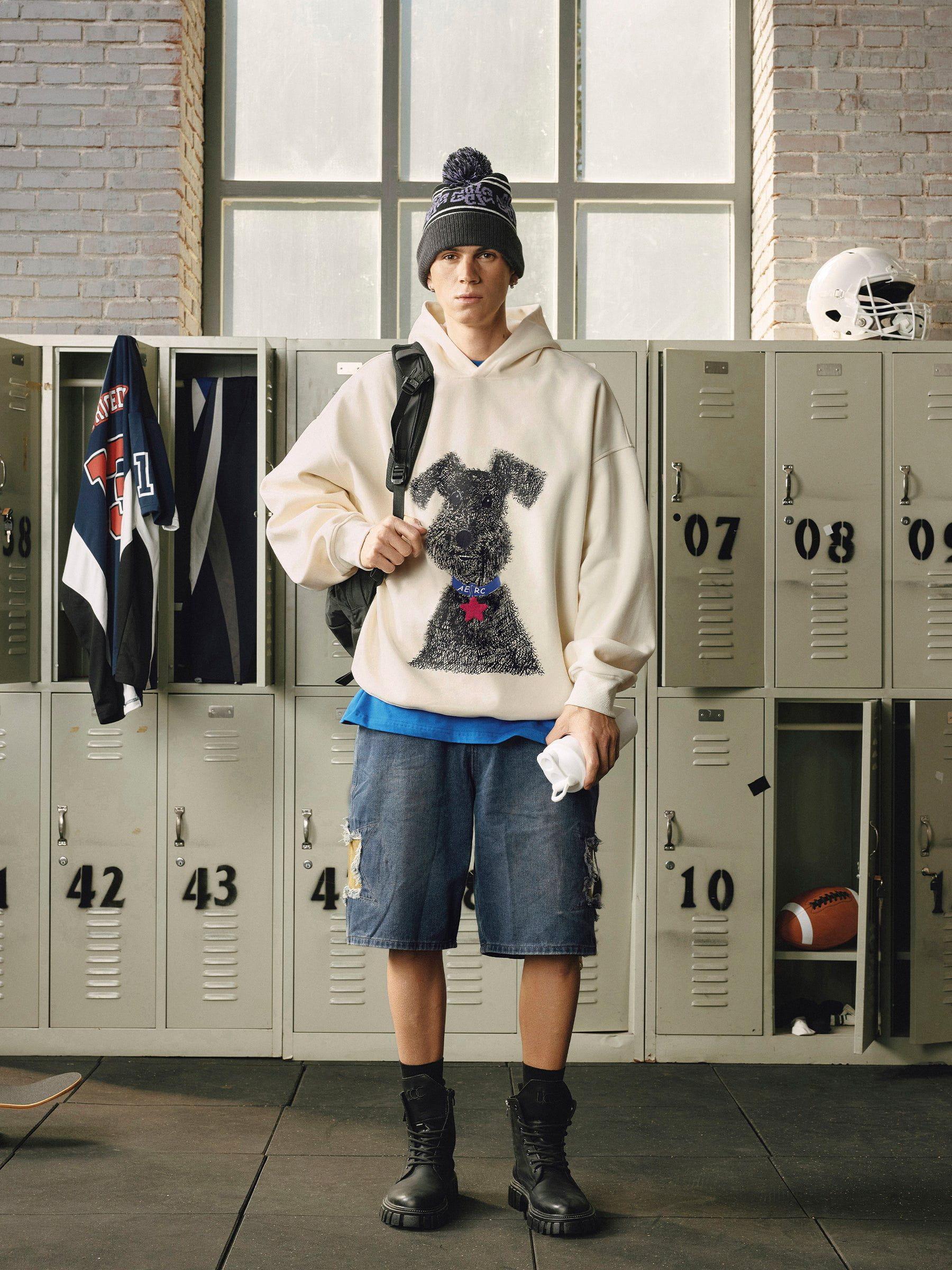 Aelfric Eden Oversized Graffiti Dog Graphic Hoodie Product Image