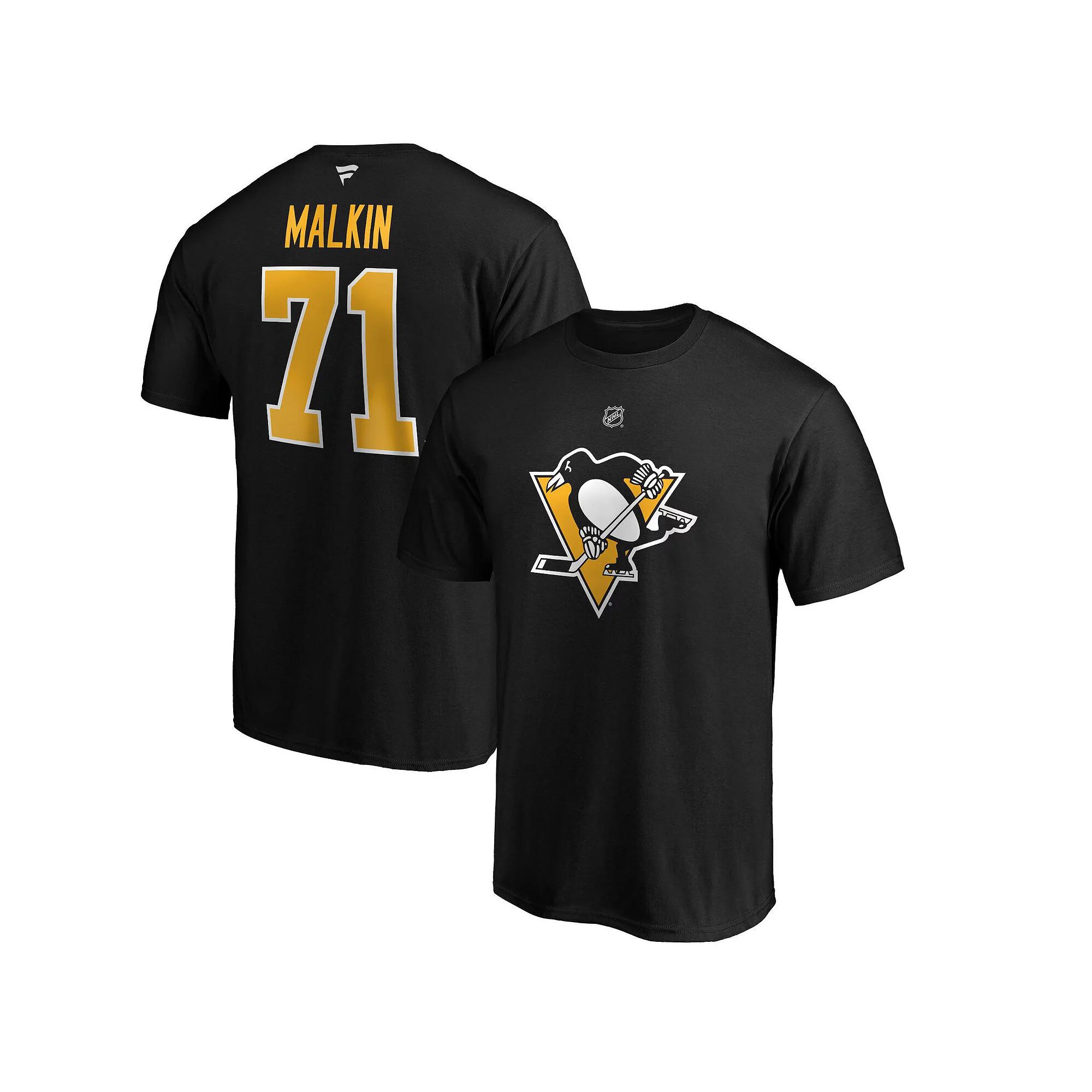 Men's Fanatics Branded Evgeni Malkin Black Pittsburgh Penguins Team Authentic Stack Name & Number T-Shirt,  Product Image