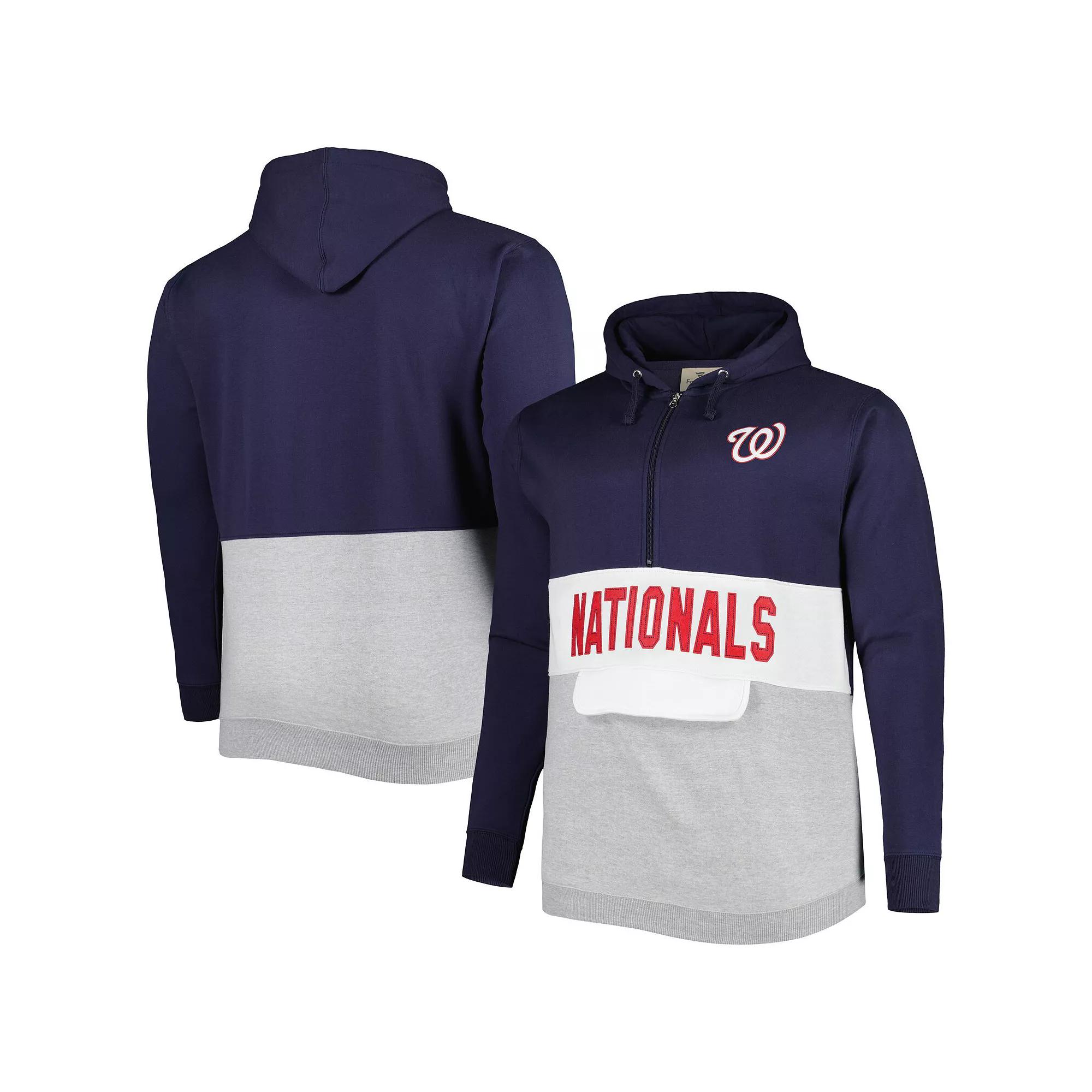 Men's Navy/White Washington Nationals Big & Tall Fleece Half-Zip Hoodie,  Product Image