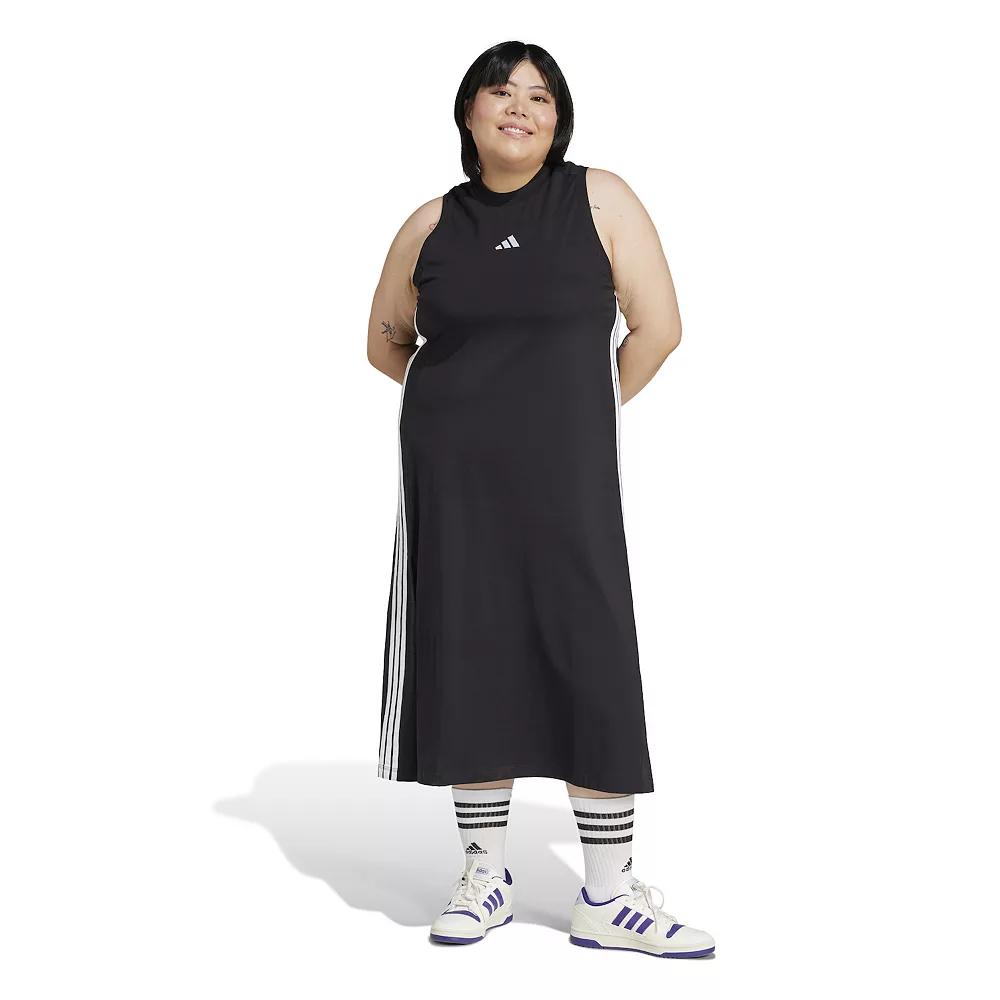 Plus Size adidas Essentials 3-Stripes Long Racerback Sportswear Dress, Women's, Size: 3XL, Black White Product Image