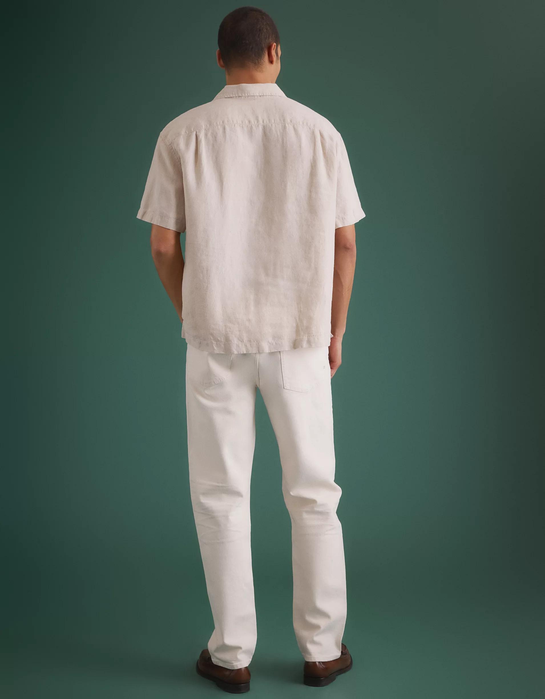 AE77 Premium Linen Camp Collar Button-Up Shirt Product Image