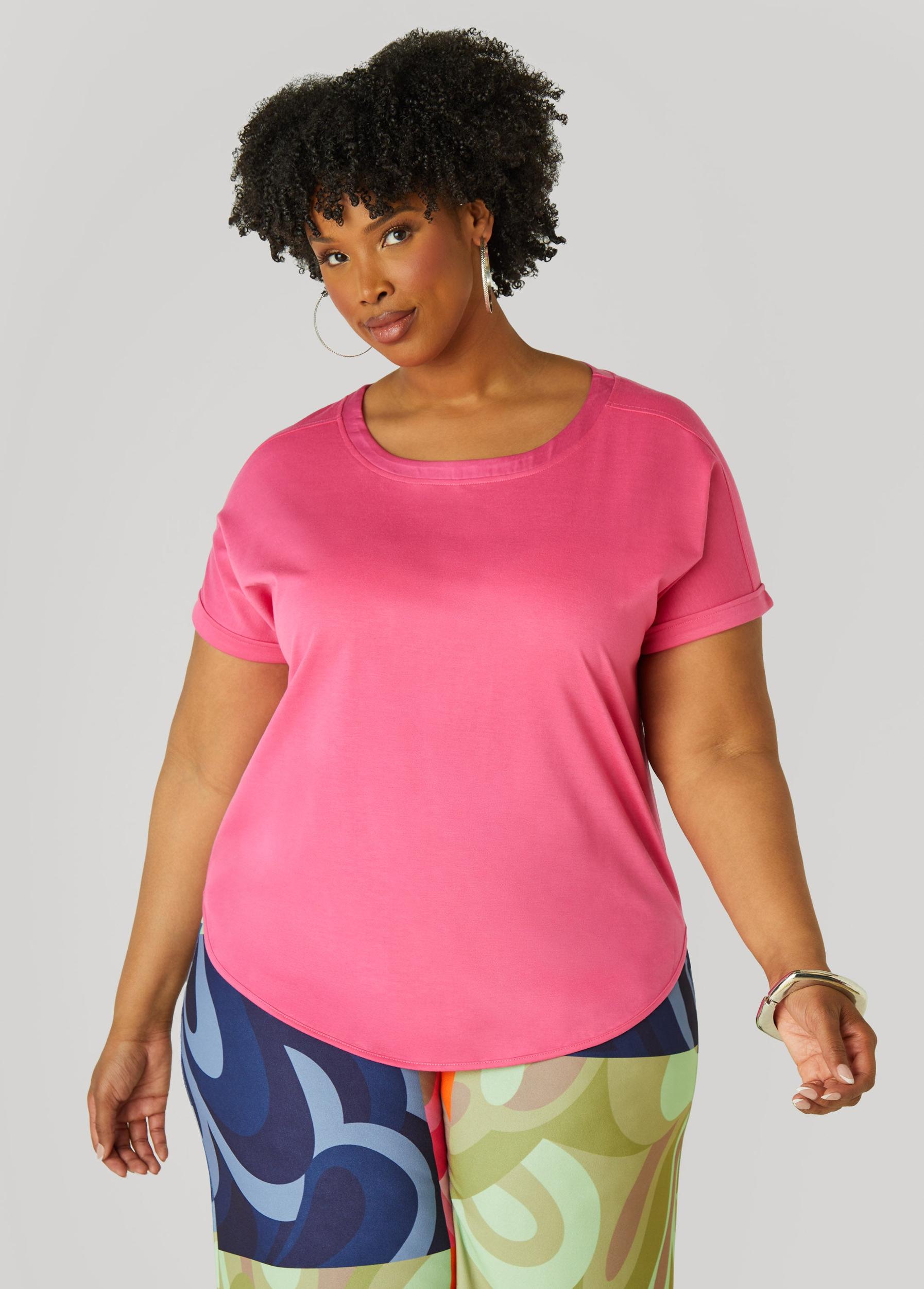 Plus Size Satin Trimmed French Terry Tee Ashley Stewart Product Image