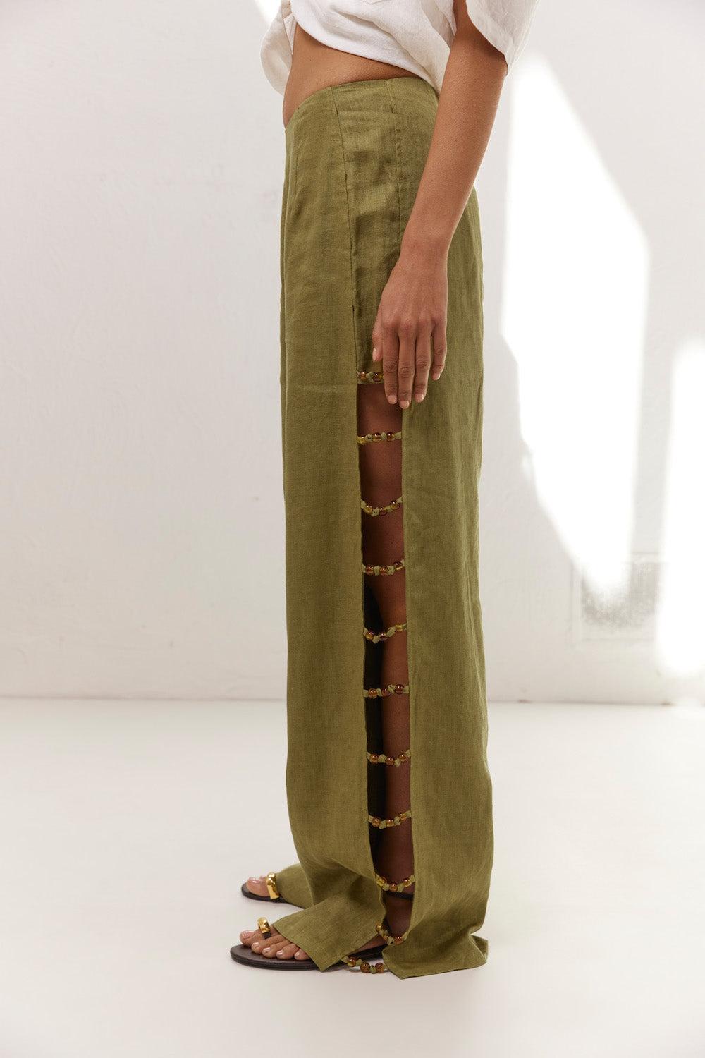 Tia Linen Pants Olive Product Image