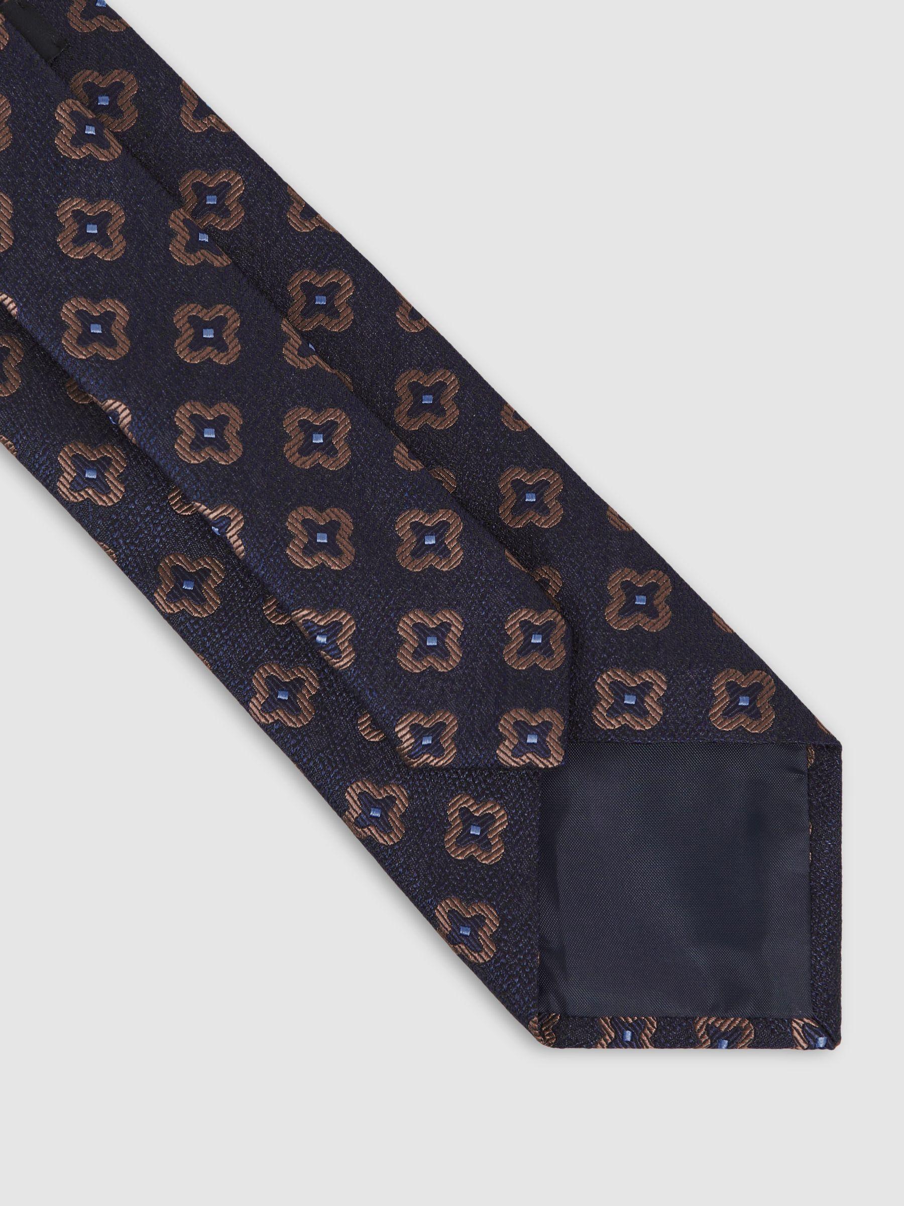 Silk-Wool Floral-Medallion Tie in Navy Product Image