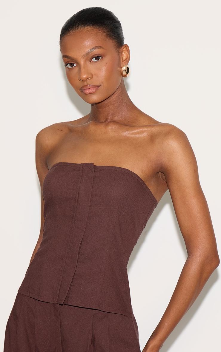 Chocolate Linen Blend Tailored Bandeau Wide Leg Jumpsuit Product Image