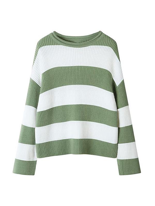 Casual Rib Stripe Baggy Knit Sweater Product Image