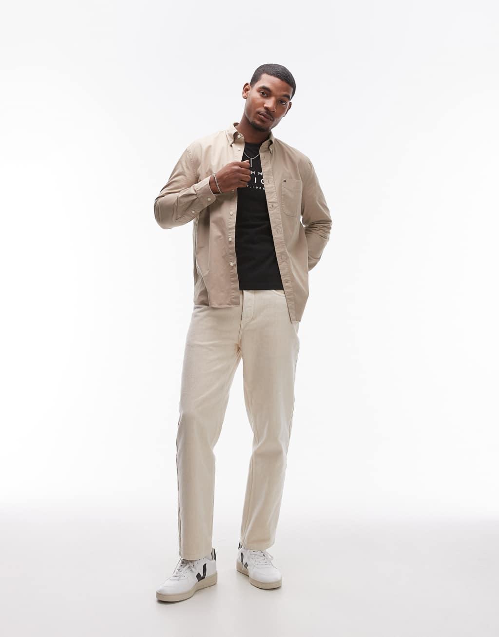 Tommy Hilfiger twill solid shirt in beige Product Image