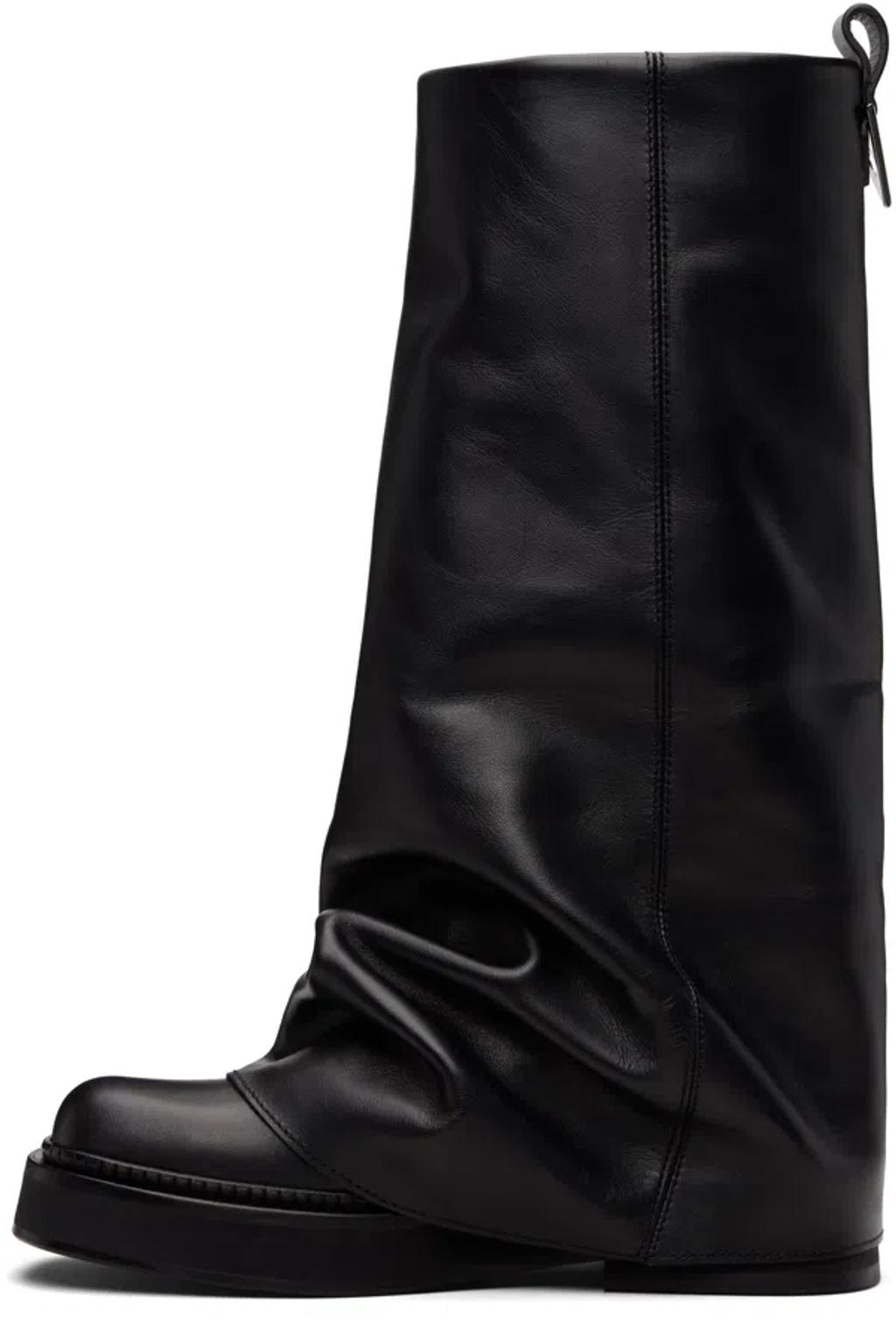 ATTICO Robin Black Boots With Square Toe And Logo Plaque On The Rear In Leather Woman Product Image