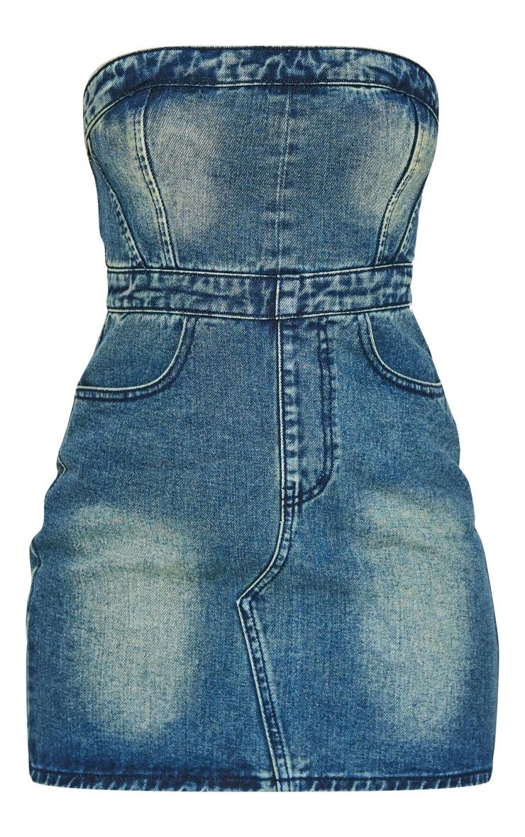 Indigo Blue Wash Zip Detail Bandeau Mini Dress Product Image
