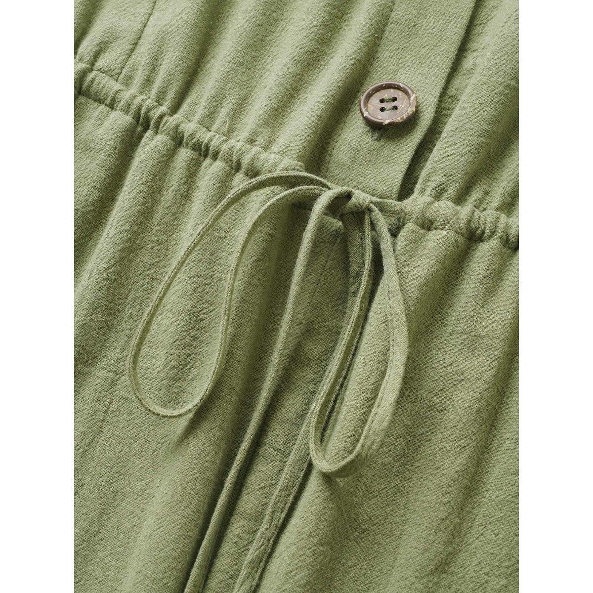 Plus Size Sage Plain Button Detail Drawstring Square Neck Jumpsuit Women Casual Short sleeve Square Neck Everyday Loose Jumpsuits BloomChic 12/L Product Image