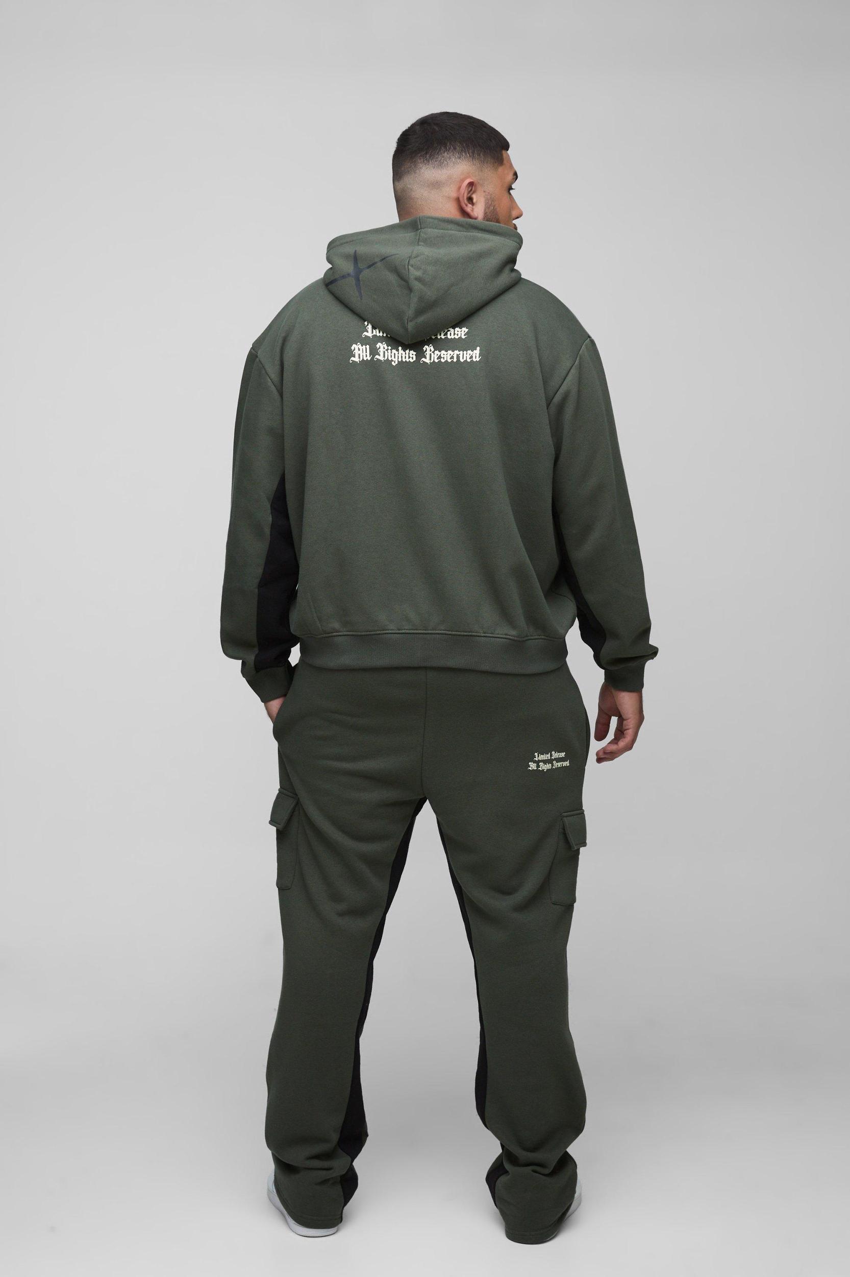 Plus Oversized Boxy Official Hooded Gusset Sweatpants Tracksuit | boohooMAN USA Product Image