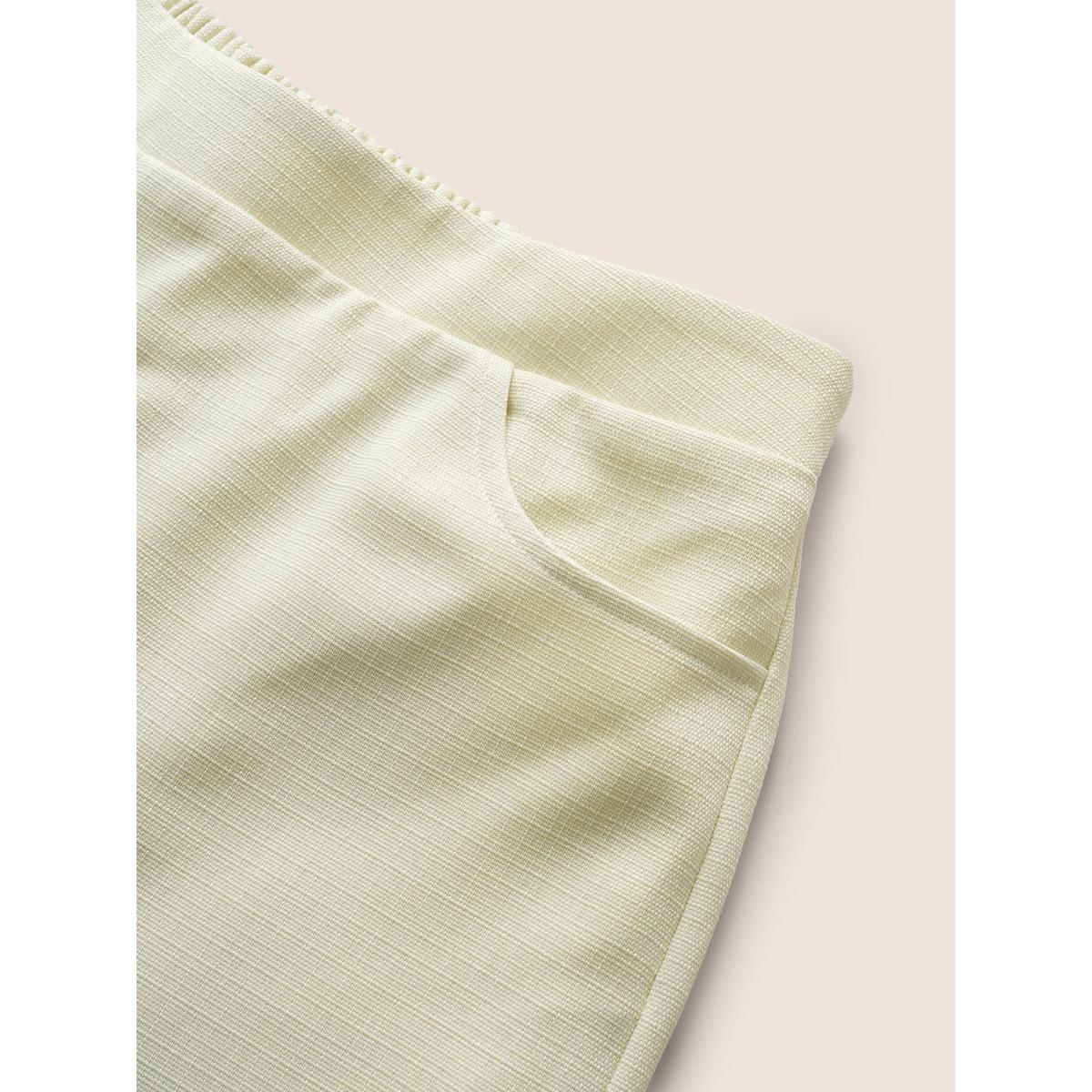 Plus Size Plain Textured Elastic Waist High Rise Shorts Women Beige Casual Non Loose Everyday Shorts BloomChic 12/L Product Image