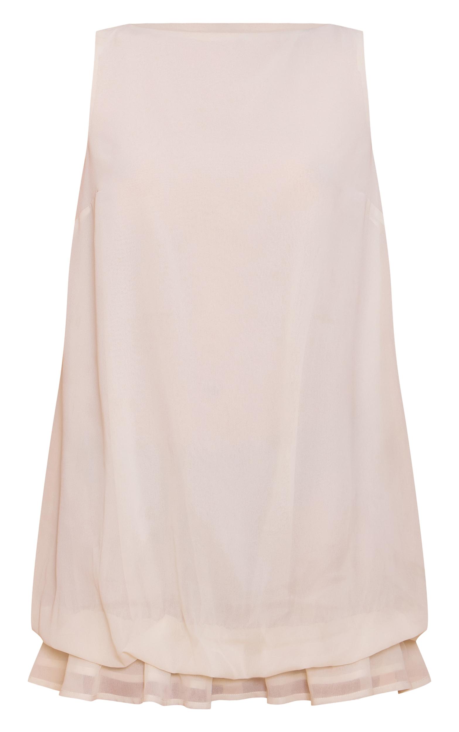 Cream Chiffon Boat Neck Frill Hem Shift Dress Product Image