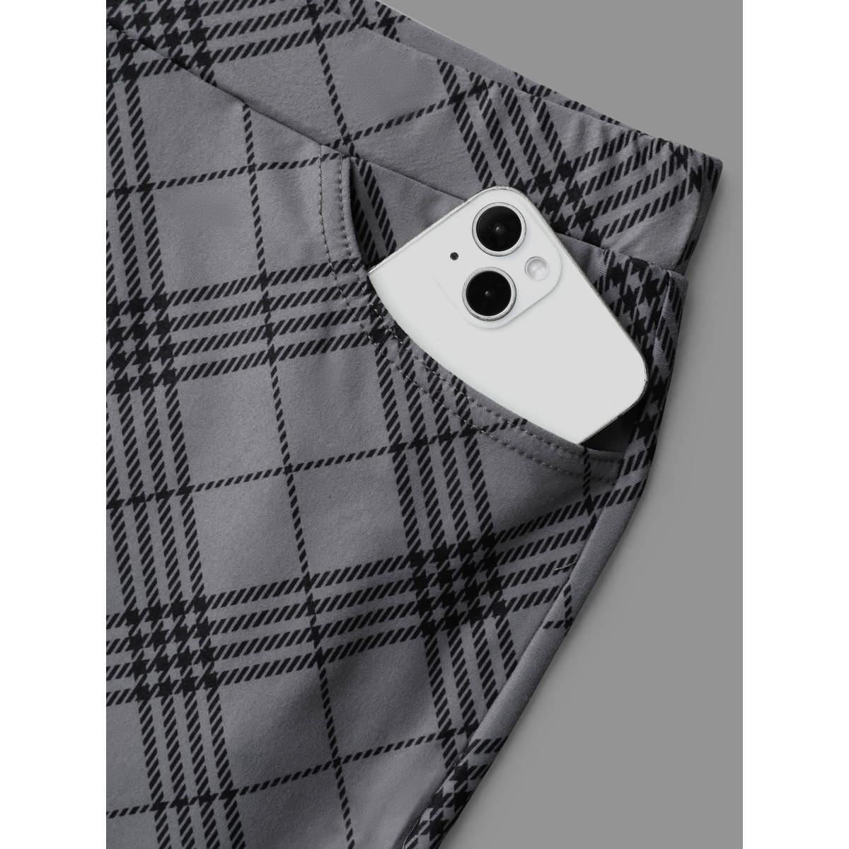 Plus Size Plaid Pattern Mid-Rise Skinny Pants Women DimGray Elegant Medium stretch Skinny Mid Rise Everyday Leggings BloomChic 26/4X Product Image