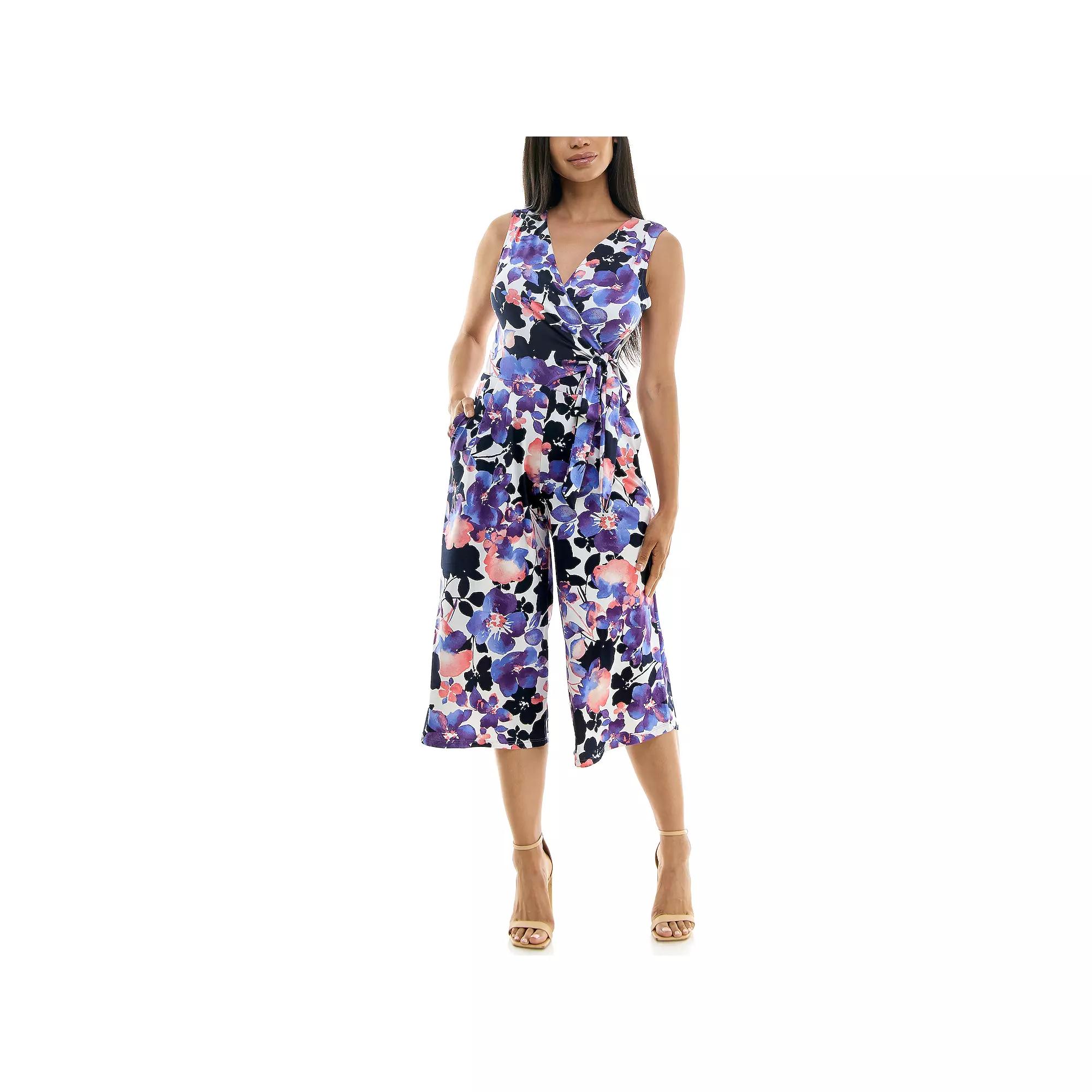 Women's Nina Leonard Print Surplice Wide-Leg Jumpsuit,  Product Image