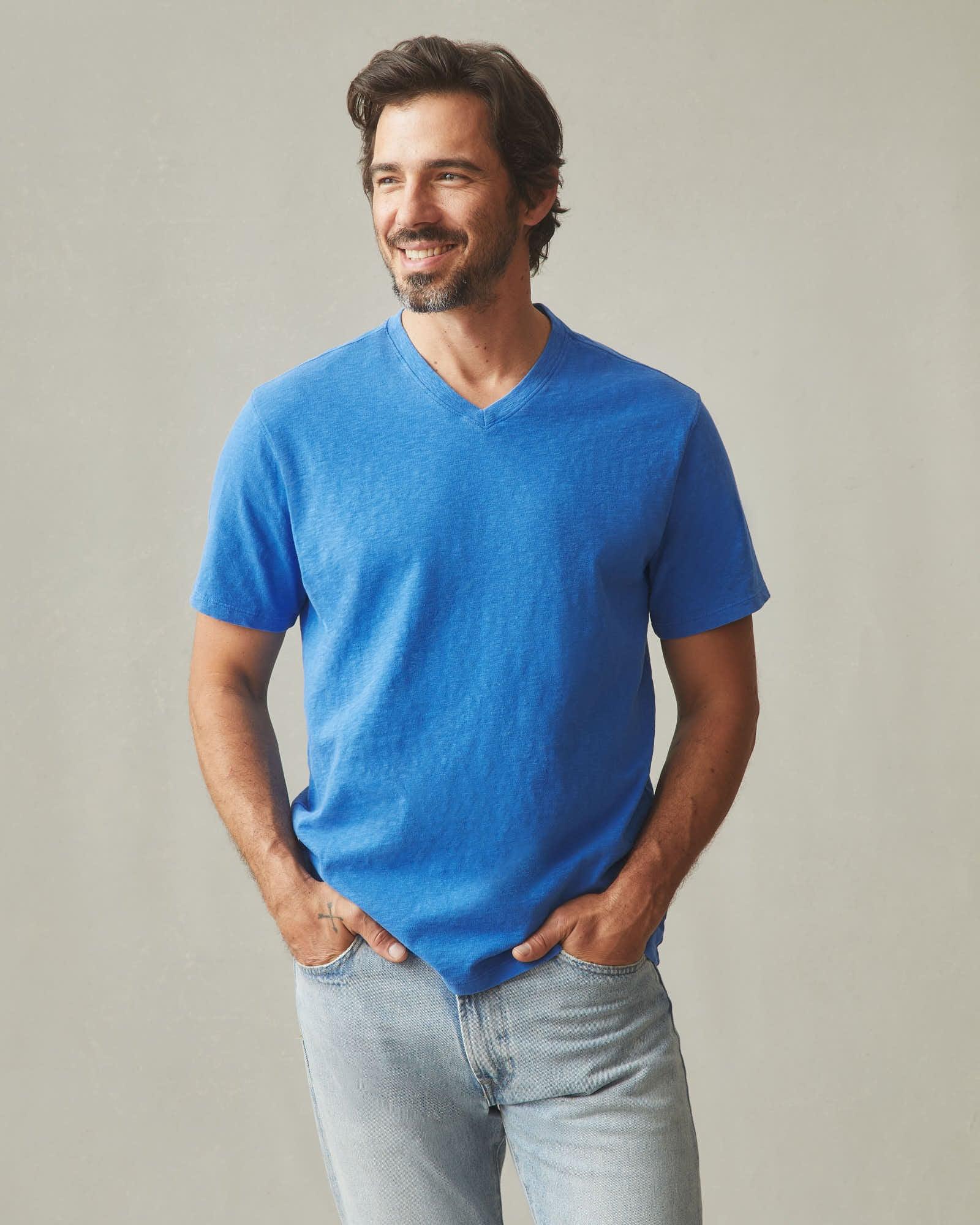 Men's Premium Slub V-Neck Tee - Strong Blue Male Product Image
