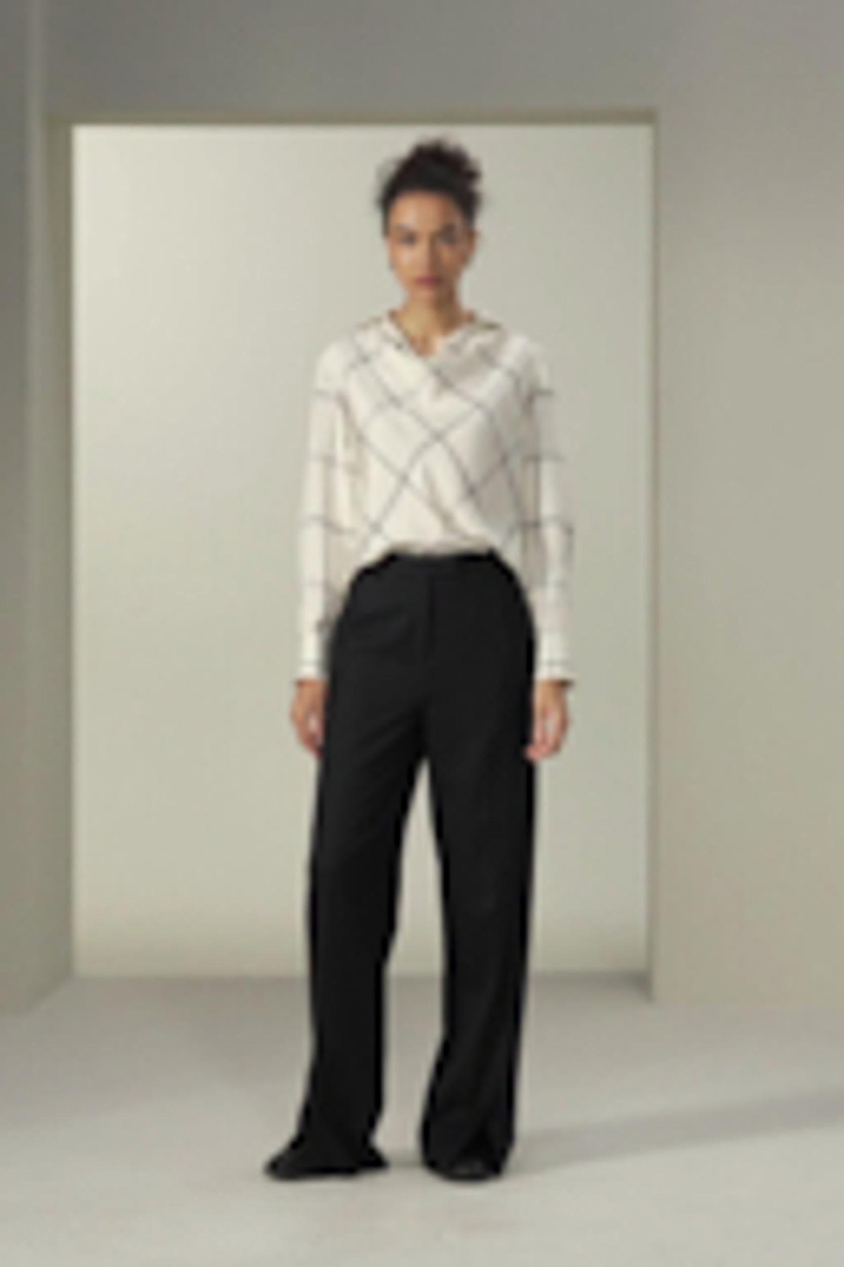 Silk Twill Cowl Neck Top in Check Product Image