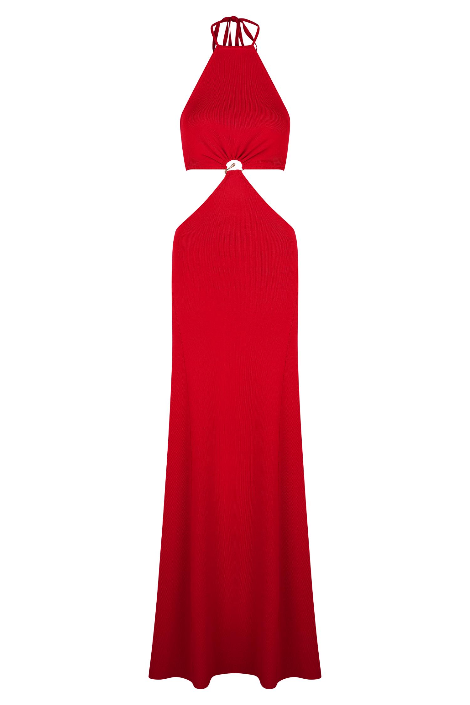 Marlowe Halter Knit Maxi Dress - Red Product Image