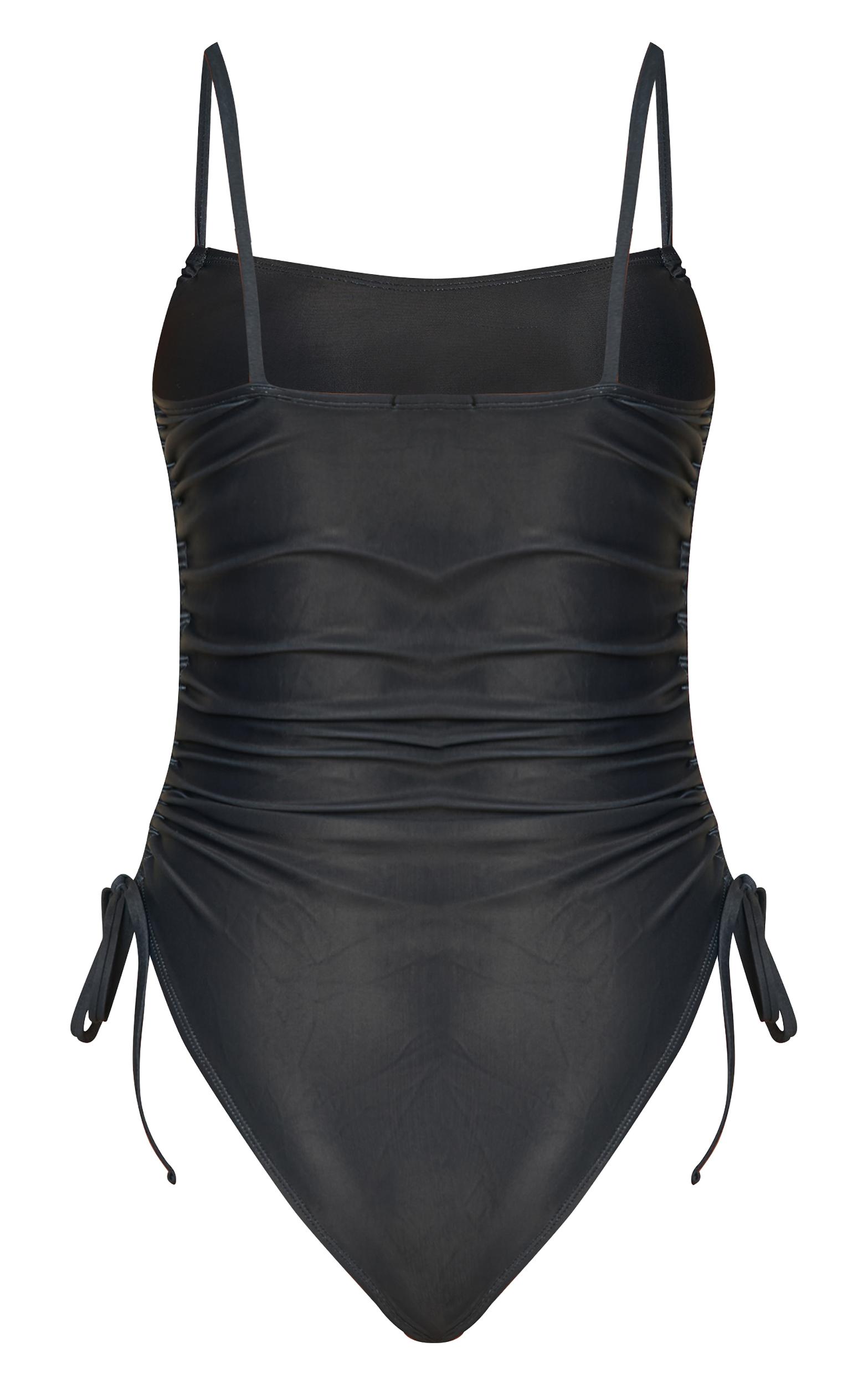 Black Hibiscus Print Strappy Swimsuit Product Image