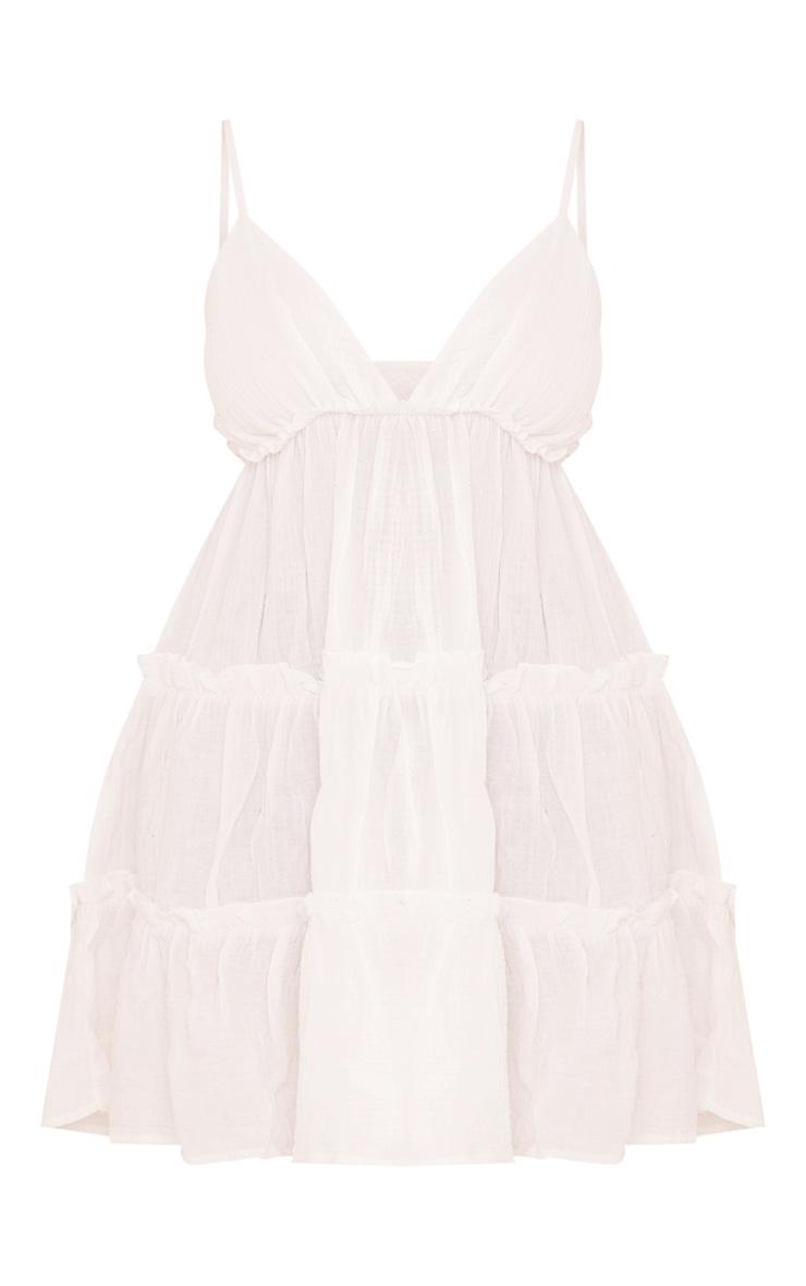Plus White Tiered Cheesecloth Shift Dress Product Image