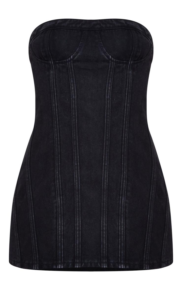 Washed Black Seam Front Denim Mini Dress Product Image