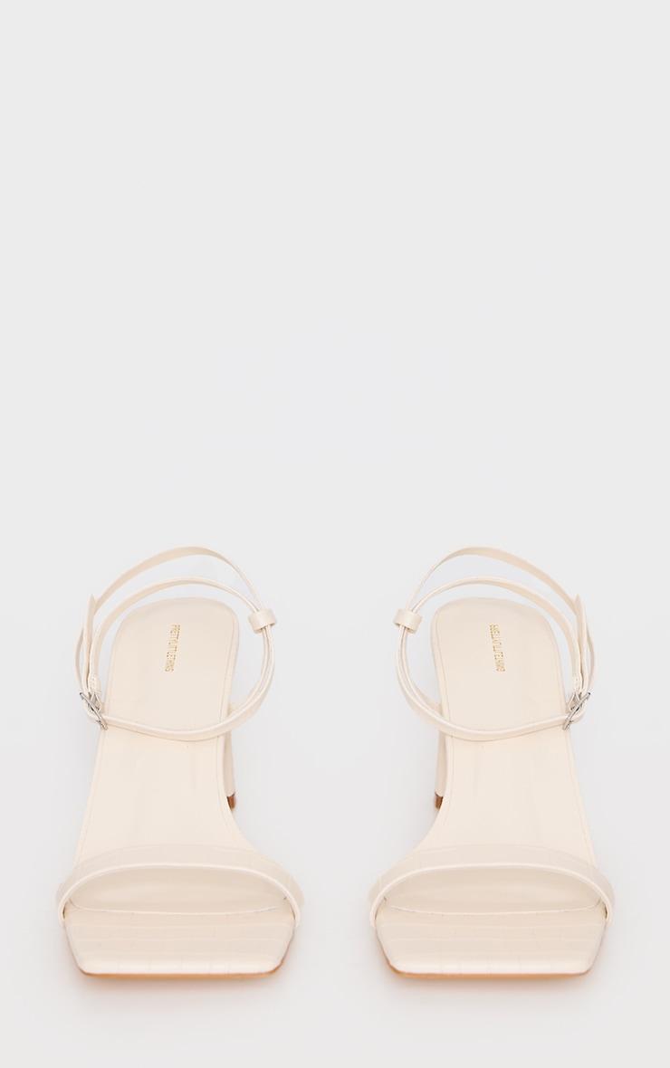Cream Croc Pu Square Toe Barely There Block High Heeled Sandals Product Image
