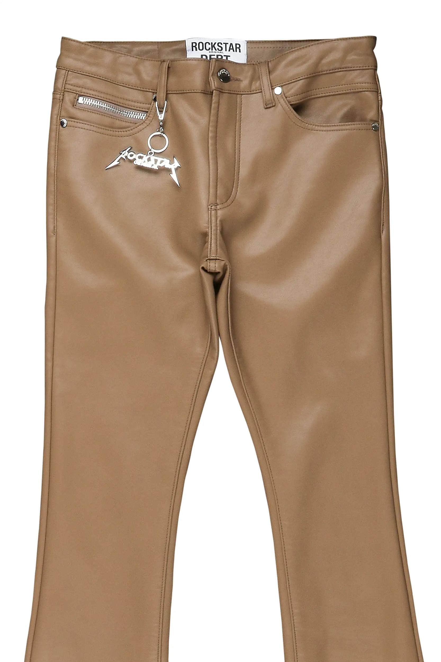 Ennis Beige PU Stacked Flare Jean Male Product Image