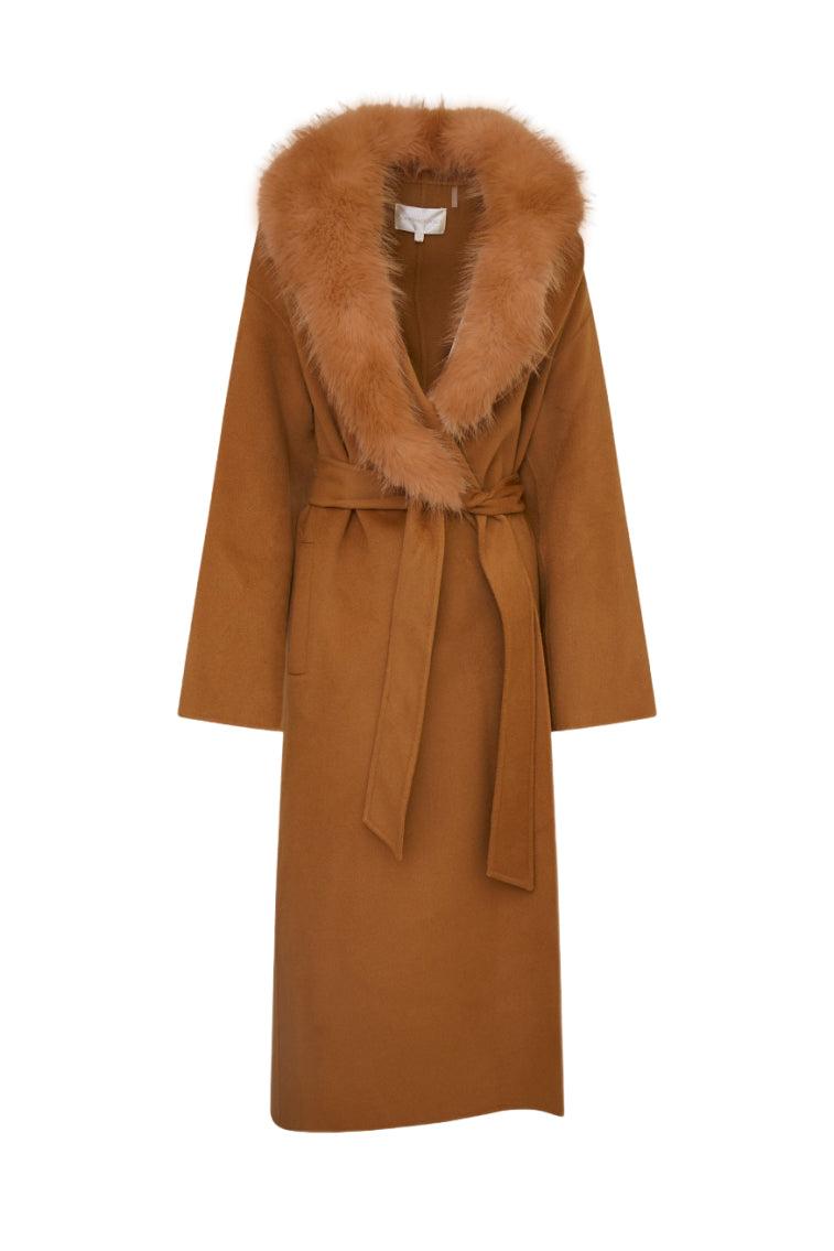 Mahika Wool-Cashmere Faux Fur Collar Coat - OATMEAL Product Image
