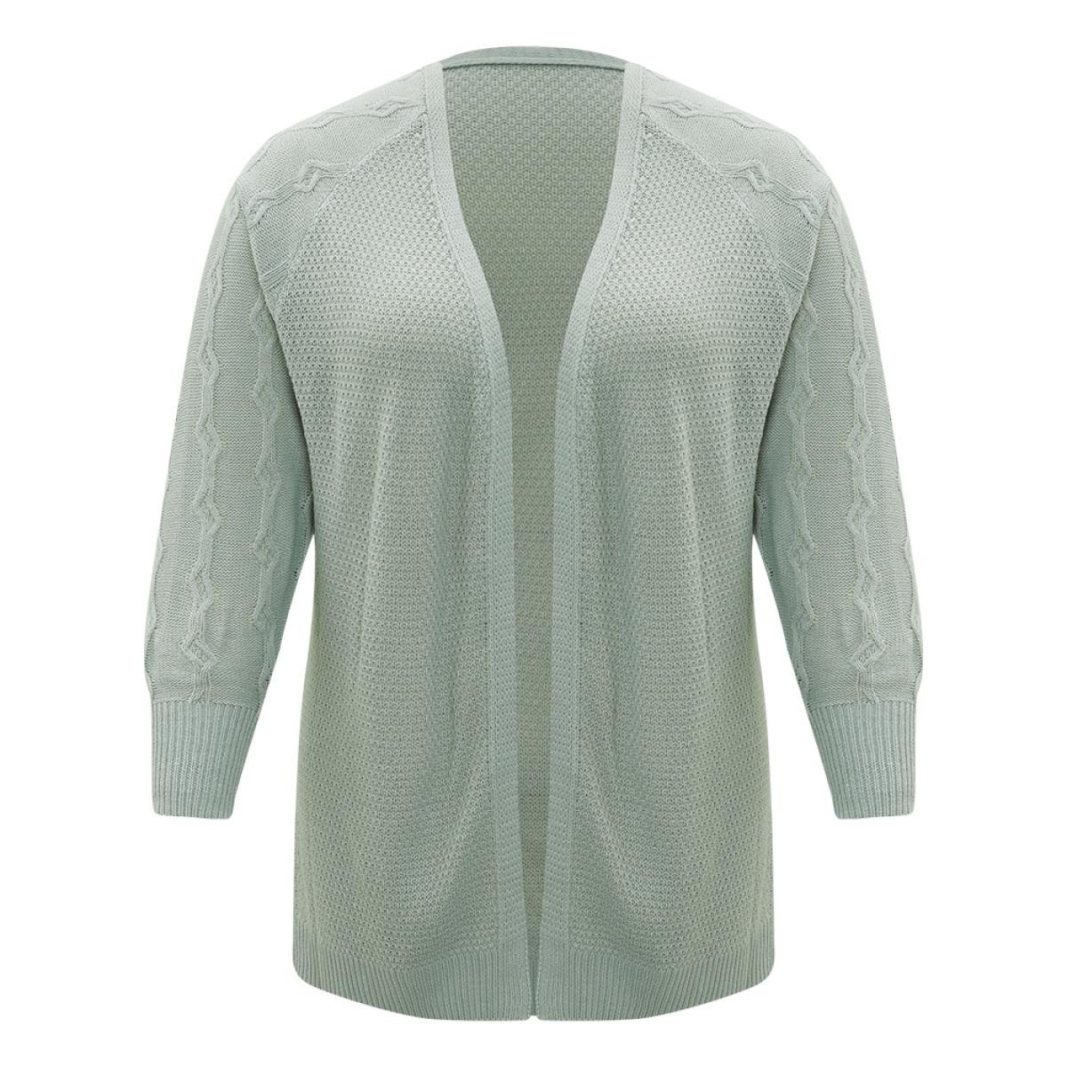 Plus Size Cable Knit Plain Open Front Cardigan DarkGray Women Casual Loose Long Sleeve Dailywear Cardigans BloomChic 28/5X Product Image