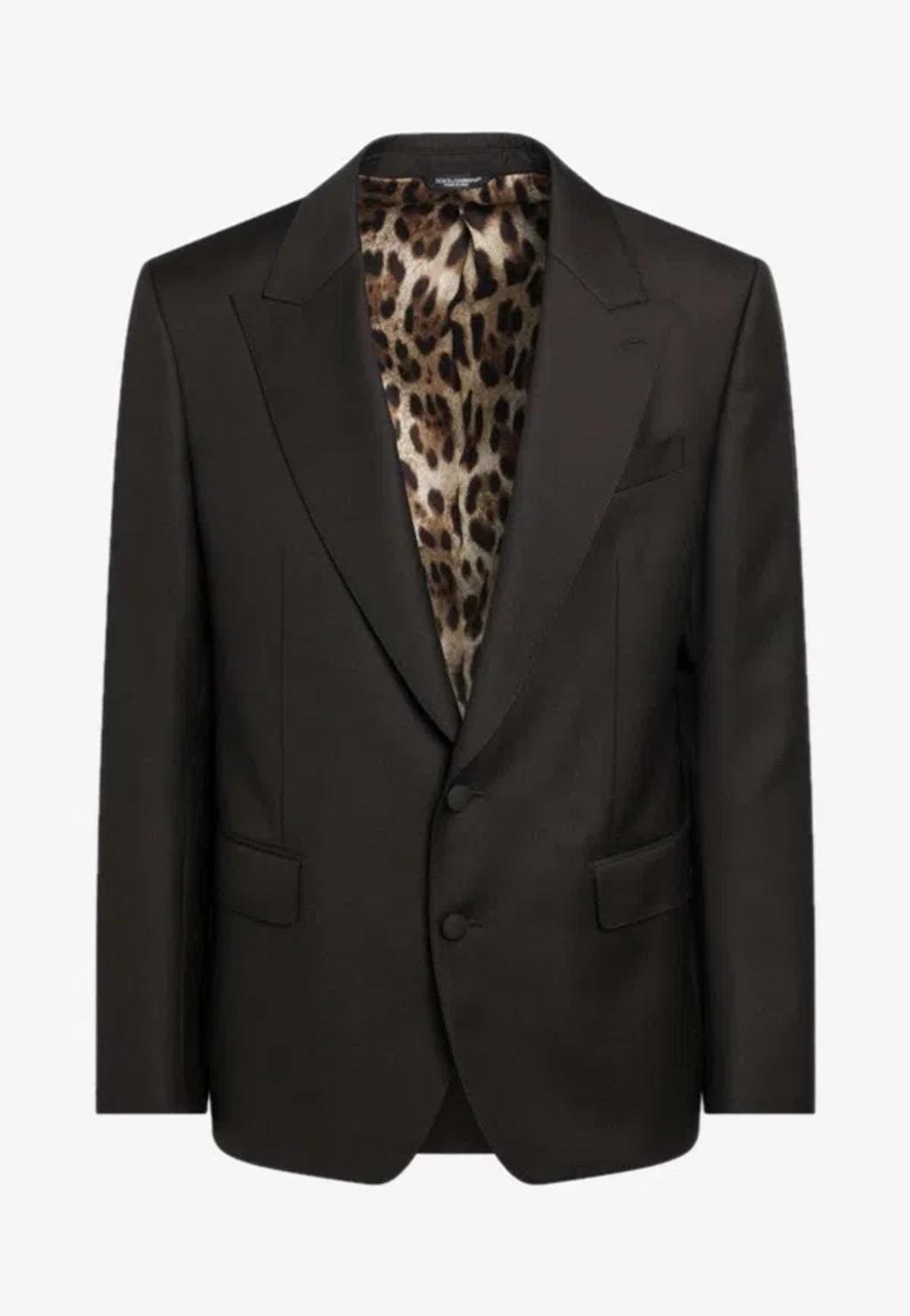 DOLCE & GABBANA Brown Single-breasted Jacket With Peak Revers In Wool Man In Green Product Image