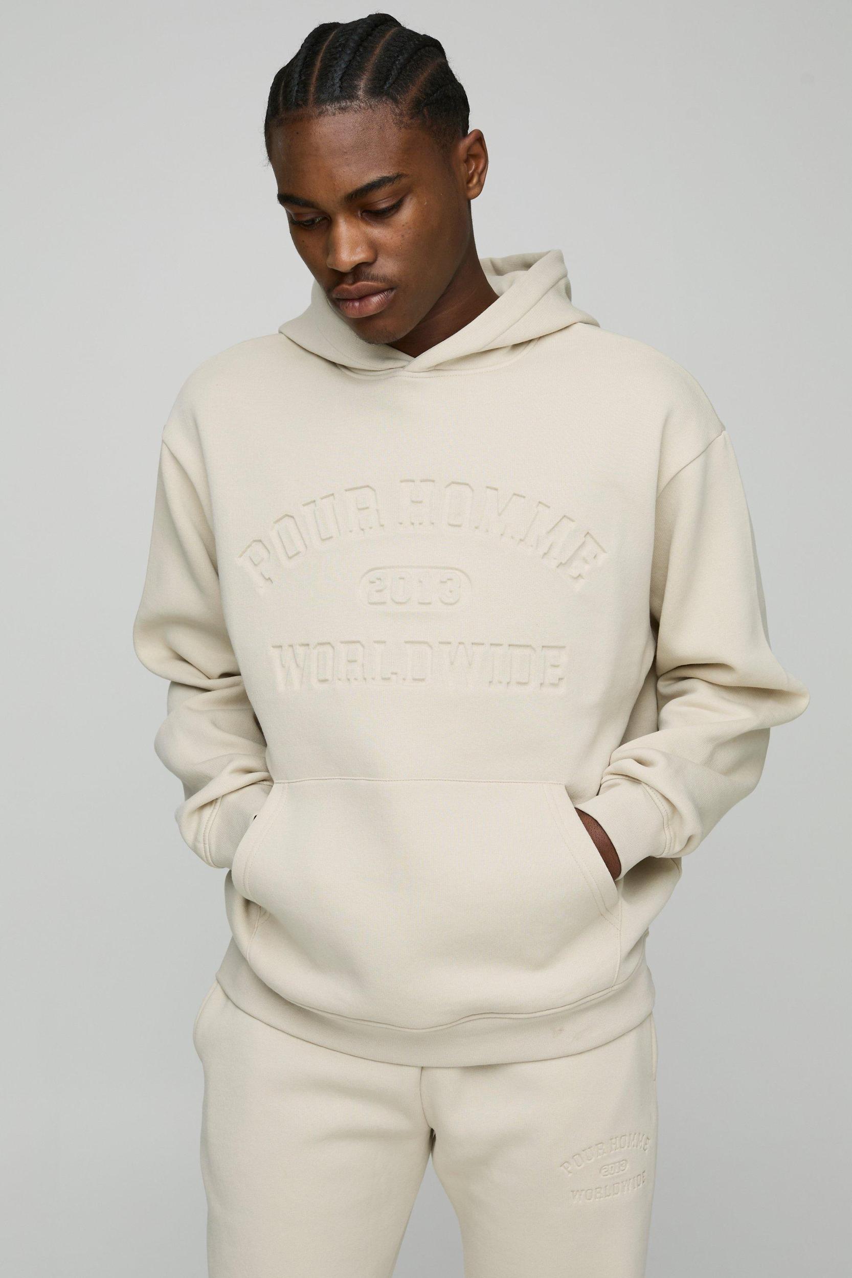 Oversized Homme Debossed Hooded Tracksuit | boohooMAN USA Product Image