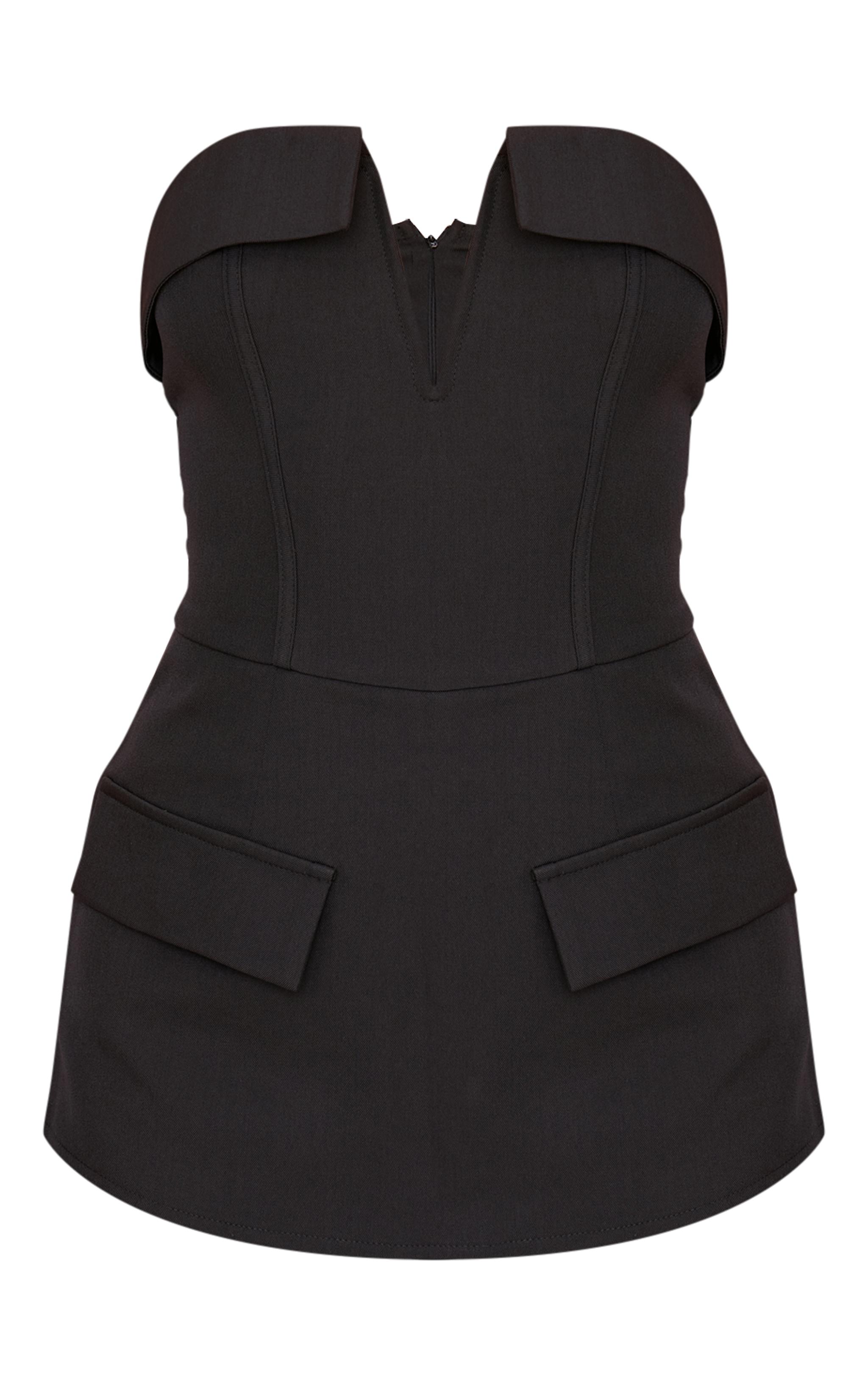 Black Structured Woven Corset Detail Bandeau Romper Product Image