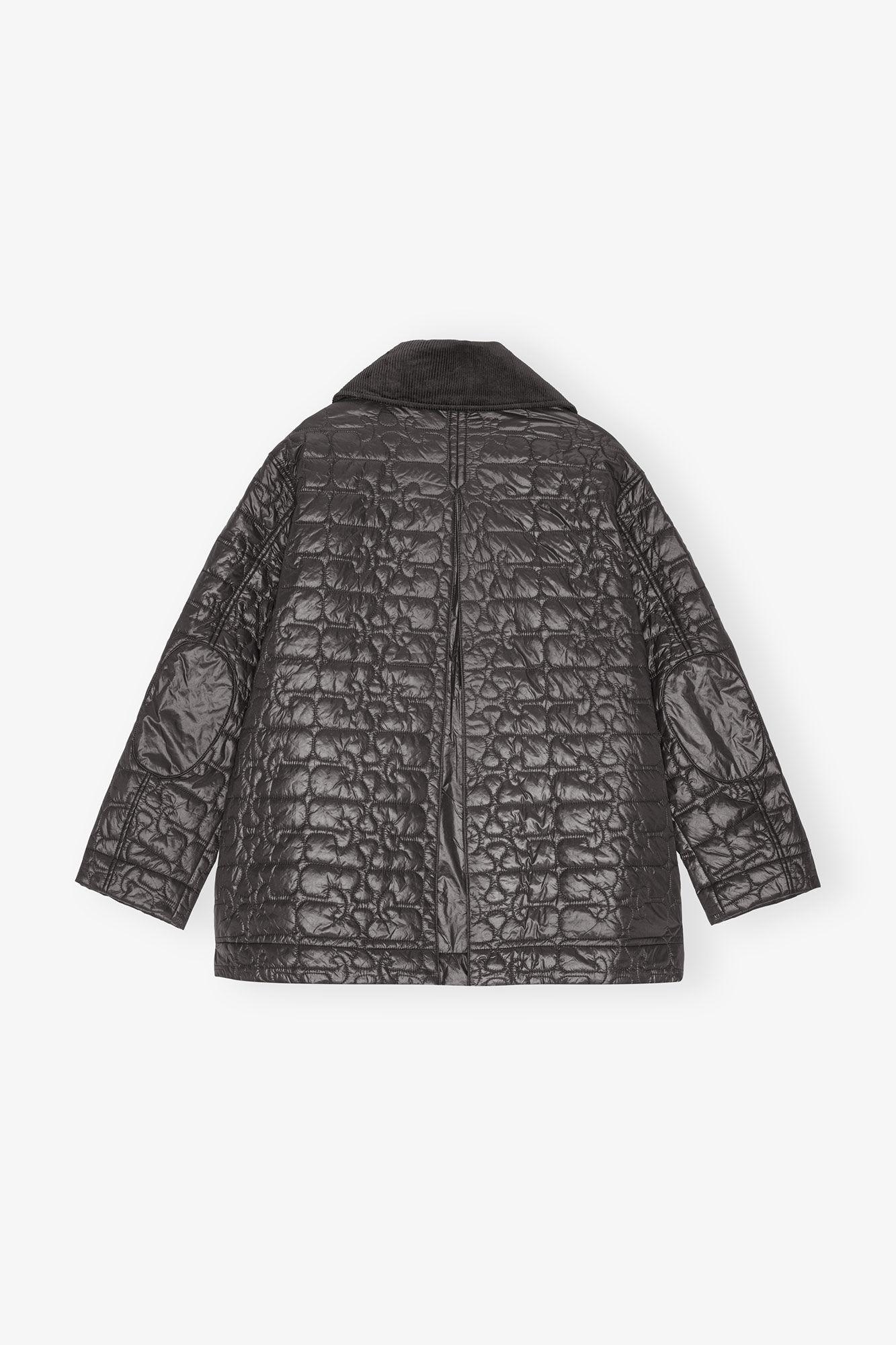 Black Shiny Quilt Midi Jacket Product Image